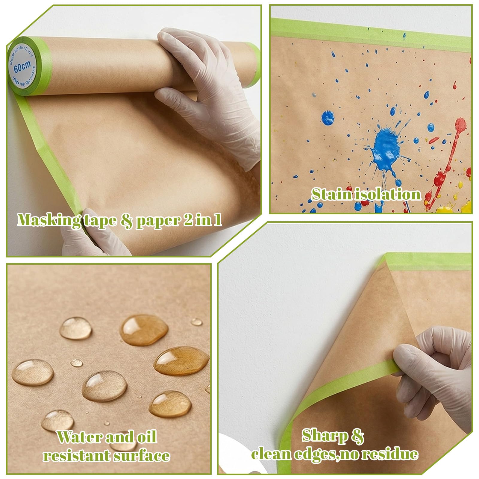 Papel de enmascarar para pintar precintado, 4 rollos de 24 pulgadas x 50