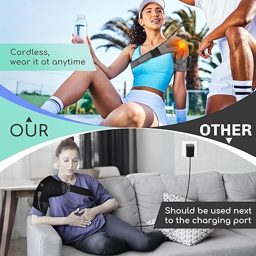 Miniatura 3 de Almohadilla térmica de hombro inalámbrica con masaje, envoltura térmica para el hombro para relajación y comodidad muscular, 3 modos de calor y