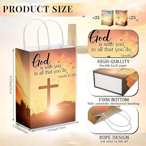 Miniatura 2 de Zhanmai 50 bolsas de regalo cristianas de Pascua para visitantes de la iglesia, paquetes de bienvenida a granel con asas, bolsas de bautismo