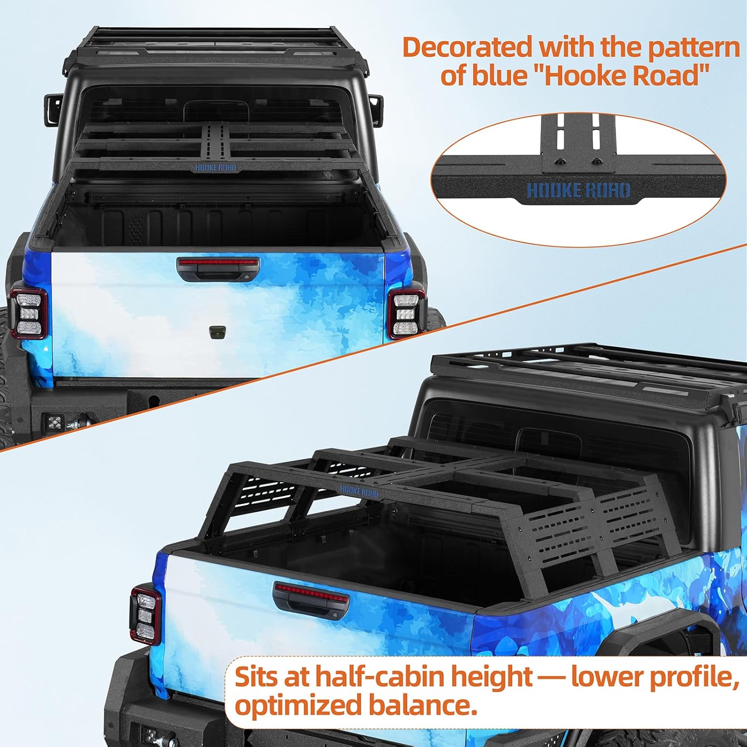 Hooke Road Overland Truck Bed Rack for Chevy Colorado, GMC Canyon, Ford Ranger, Toyota Tacoma 5' Bed, Jeep Gladiator JT - 12.3" High 50" Length for Mid-Size Trucks