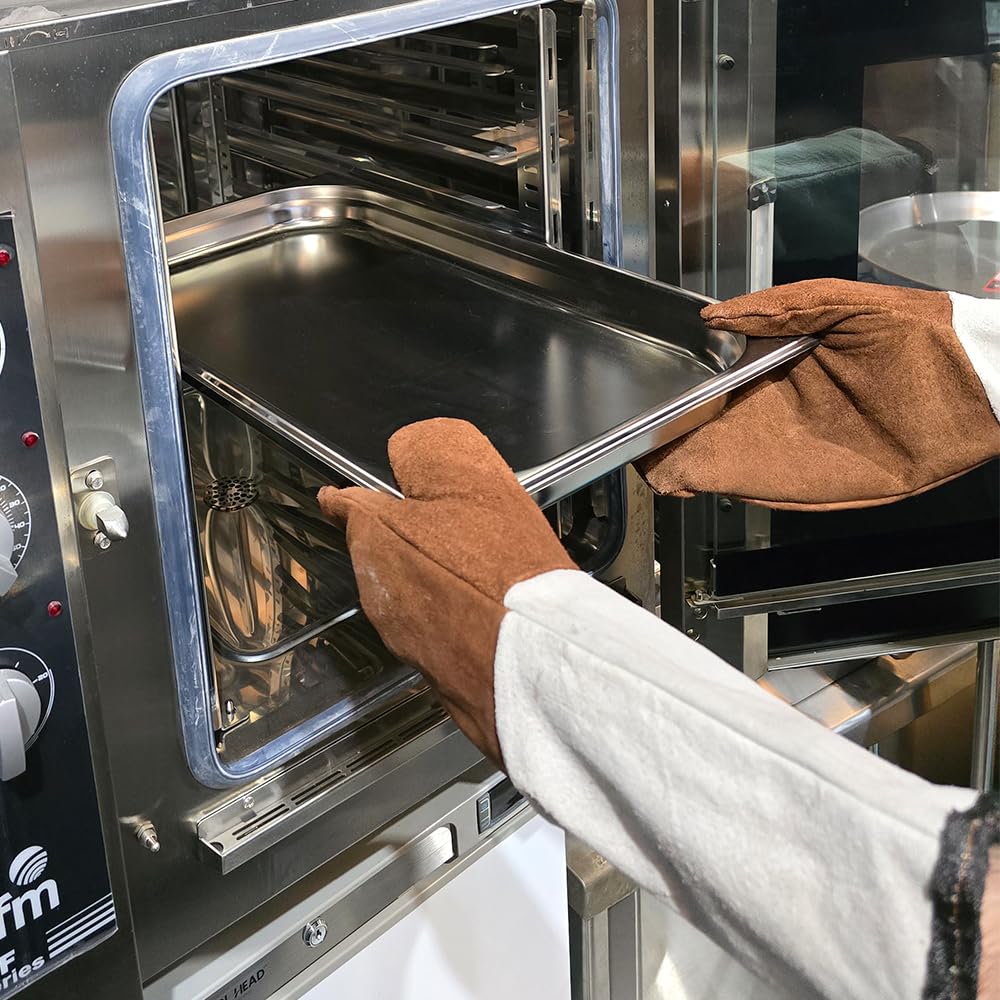 Gants pour Four, Gants pour Barbecue, Gants pour Four, Extrêmement Résistants à la Chaleur jusqu'à 250°C, Cuir, Taille unique Gant en Cuir pour Four 46 cm