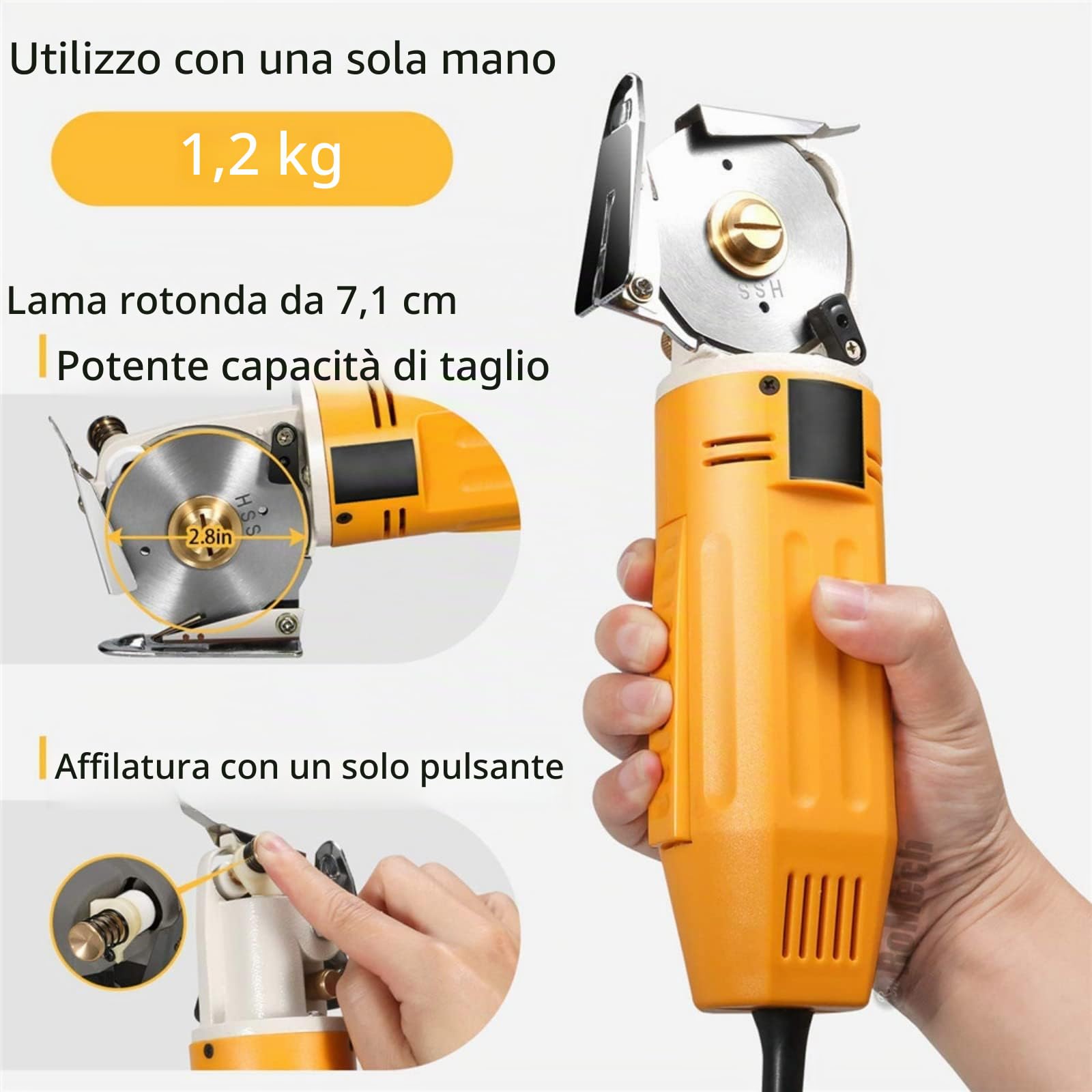 Taglierina elettrica rotante per tessuti Forbici elettriche per tessuti multistrato con spessore di taglio 1 per stoffa, tessuto, pelle e moquette con lame