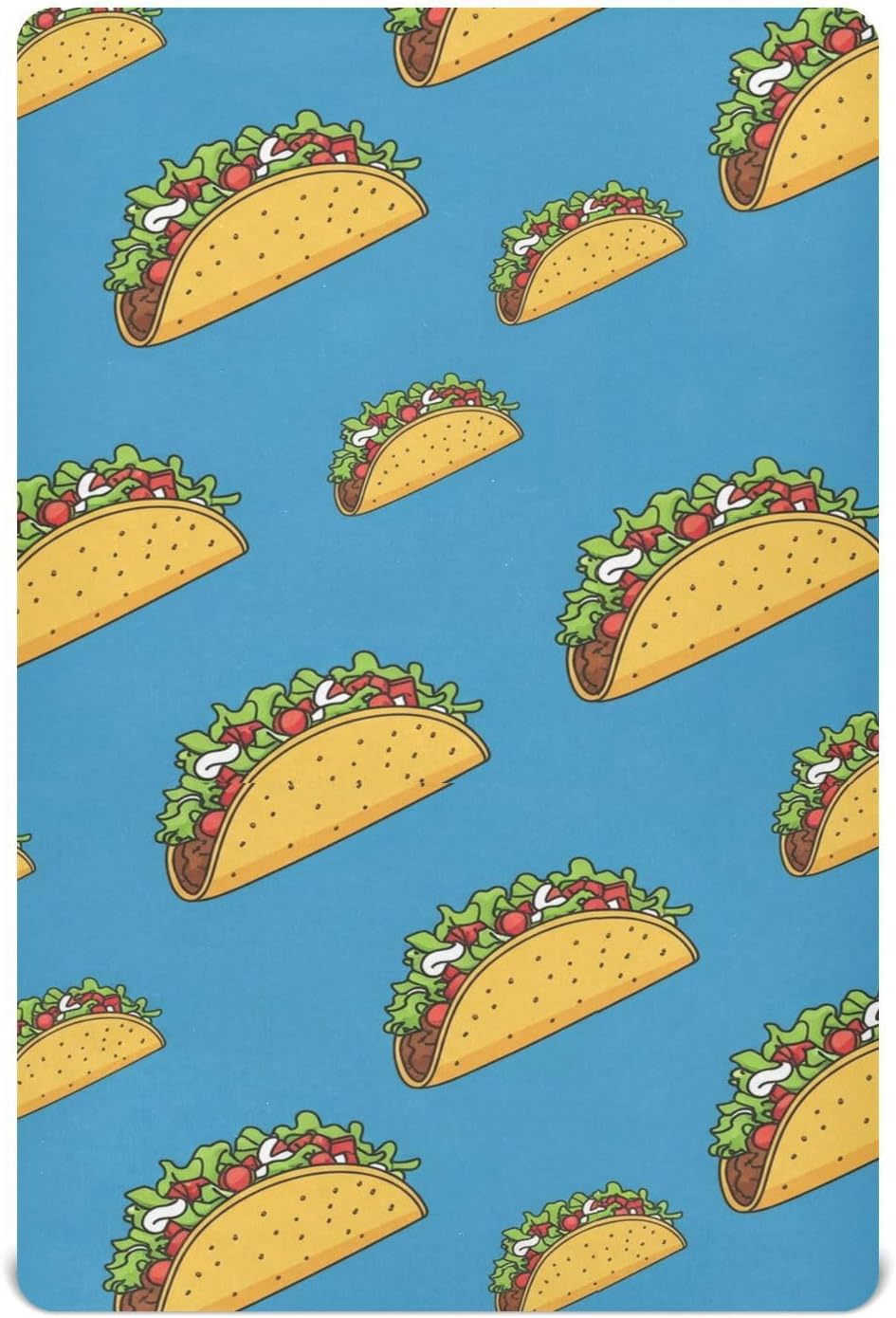 Tacos Food Blue Pattern Crib Sheets for Boys Girls Pack and Play Sheets Portable Mini Fitted Baby Sheet for Standard Crib and Toddler Mattresses Girls Boys, 52x28 in