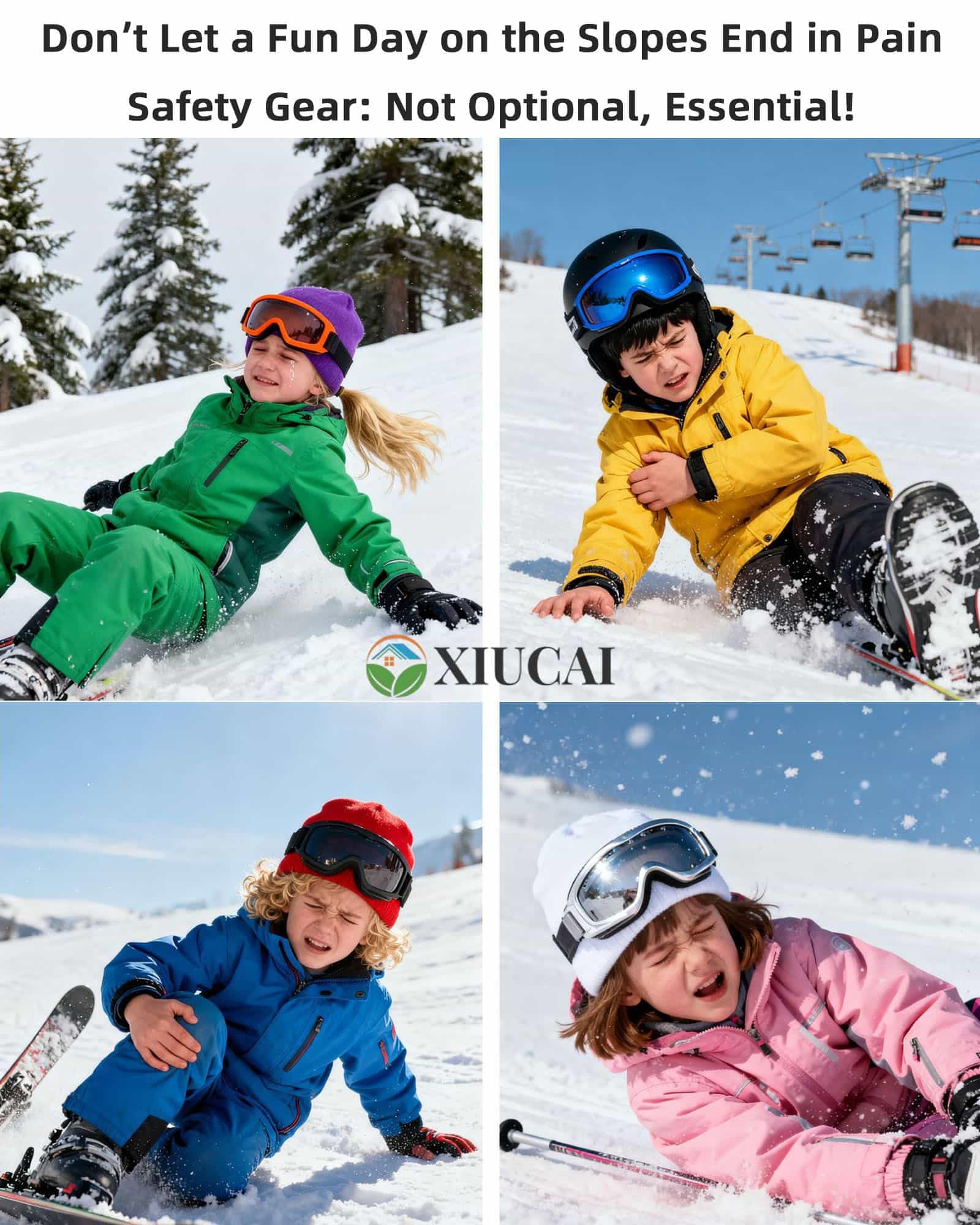 Schnee Schutzausrüstung Set, 3-Teilige Knieschoner Ellbogen Plüsch Hüftprotektor, Stoßdämpfung Zubehör für Ski Snowboard Schlittschuh, Jugend Anfänger,I,M 30~50kg
