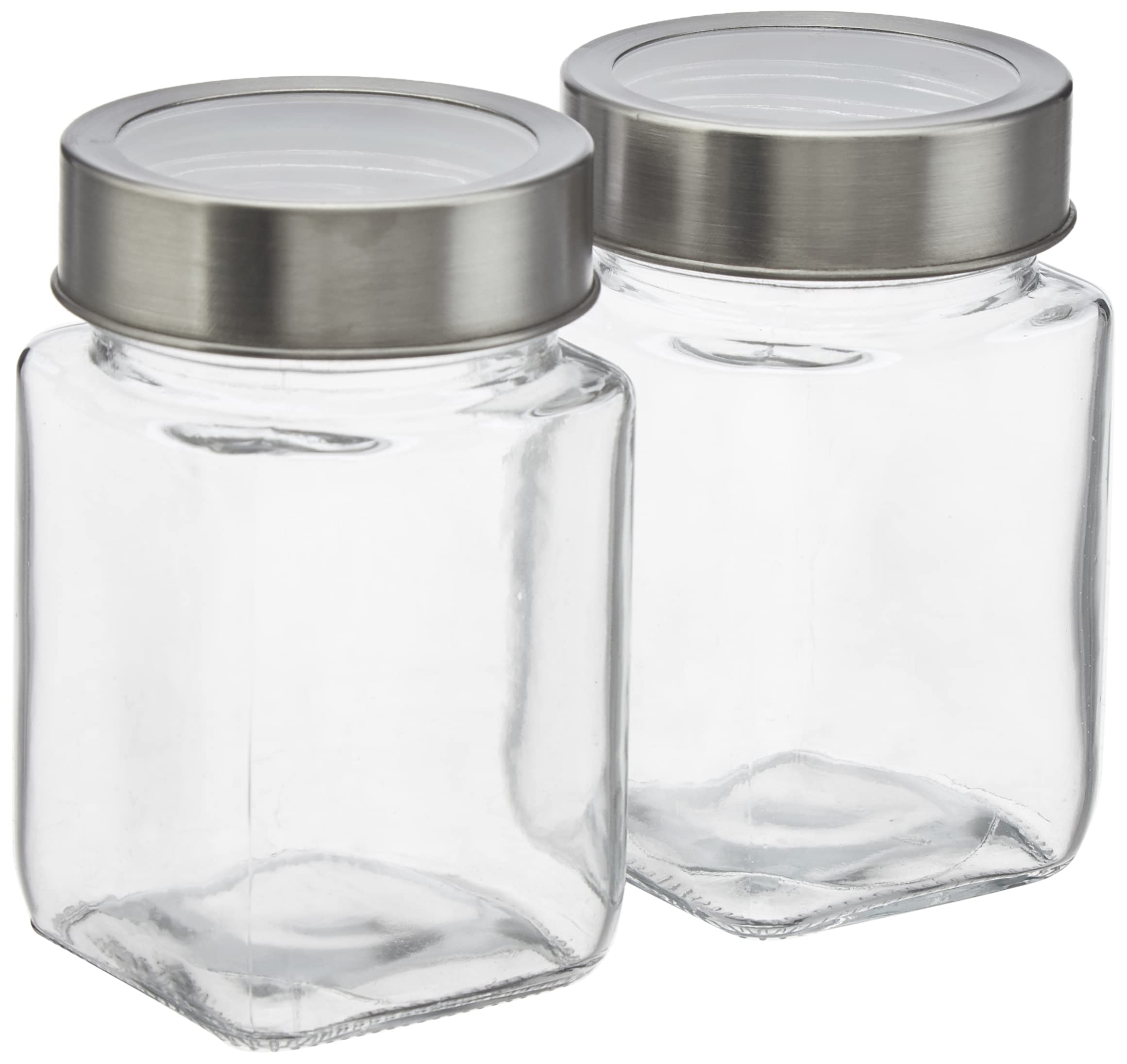 Amazon Brand - Solimo Multipurpose Glass Jars with See-Through Lids, Set of 2, Square (310 Ml Each), Brown