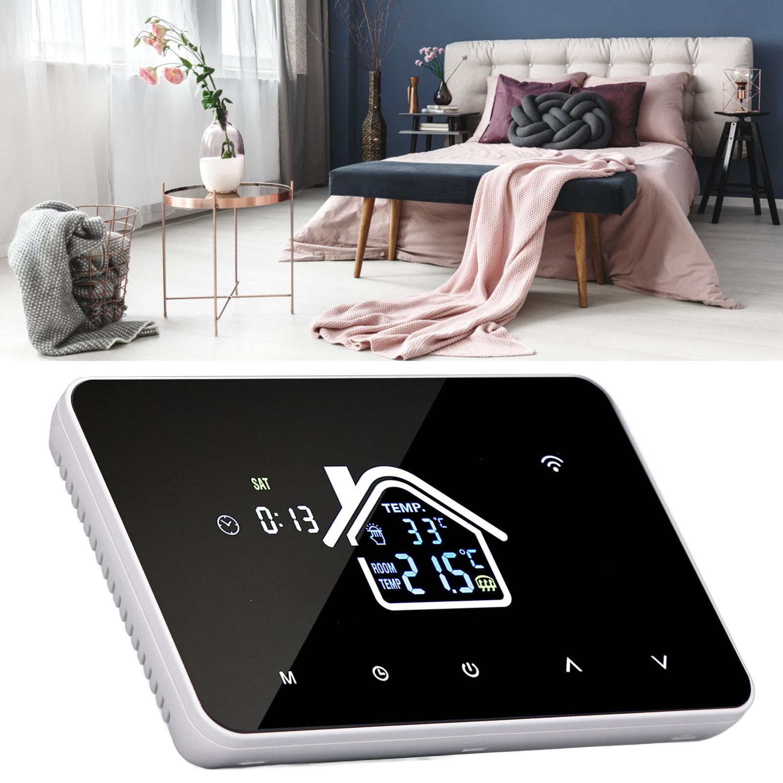 Fußbodenheizungsthermostat, Programmierbarer Digitaler Thermostat AC230V 16A, 4,3-Zoll-Touchscreen, 41 Bis 203 °F Einstellung, 7-Tage-Zeitplan für die Heizung Im Home-Office-Hotel (WiFi)