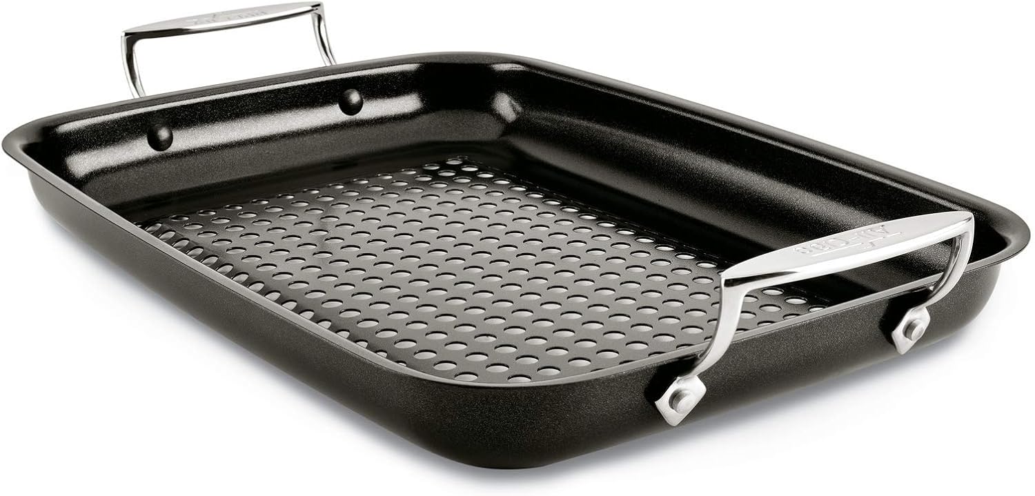 All-Clad Outdoor Stainless Steel Square Basket, 14 x 11 Inch, For Grilling Vegetables and Seafood, Durable, High-Heat Outdoor Cookware, Metal Utensil Safe, Dishwasher Safe, Silver