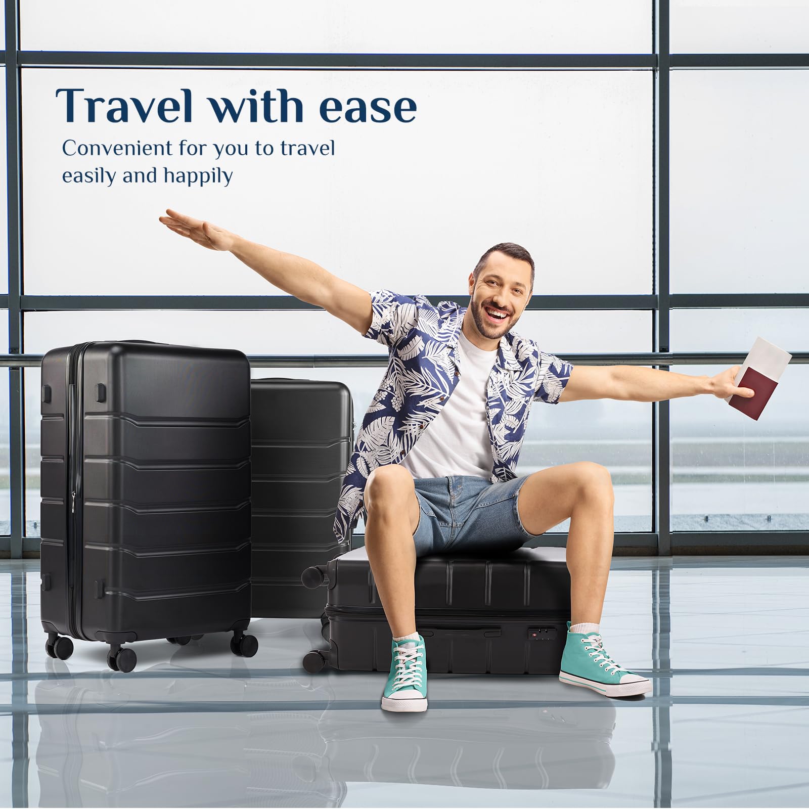 OLIXIS 25 Inch Luggage, Hardside Suitcase with Spinner Wheels, Lightweight ABS Hard Shell Checked Luggage, TSA Approved Lock, Expandable Medium Suitcase for Travel & Business–Black view 7