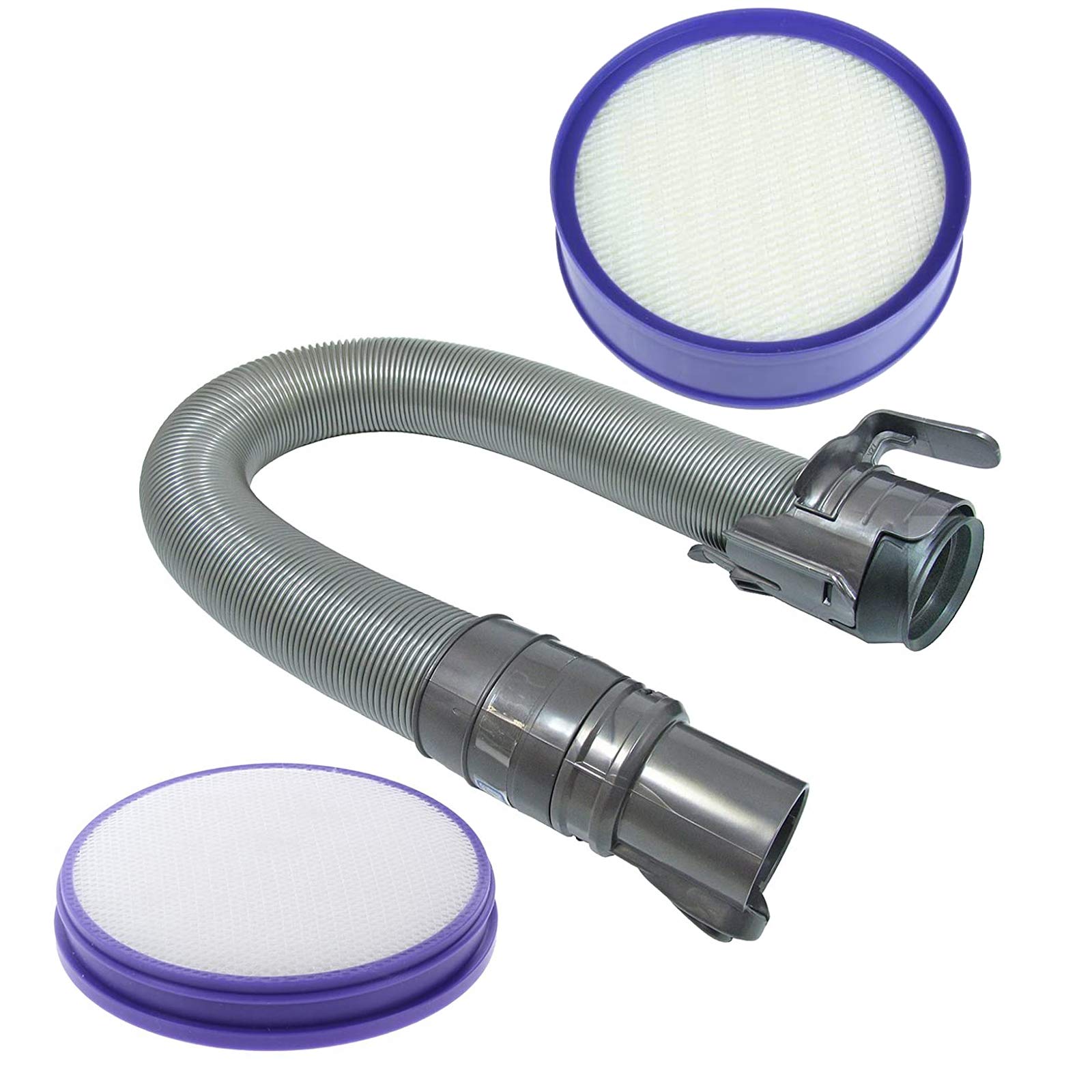 SPARES2GO Reinforced Hose + Pre & Post Motor Filter Kit for Dyson DC27 Vacuum Cleaners (Grey/Steel)