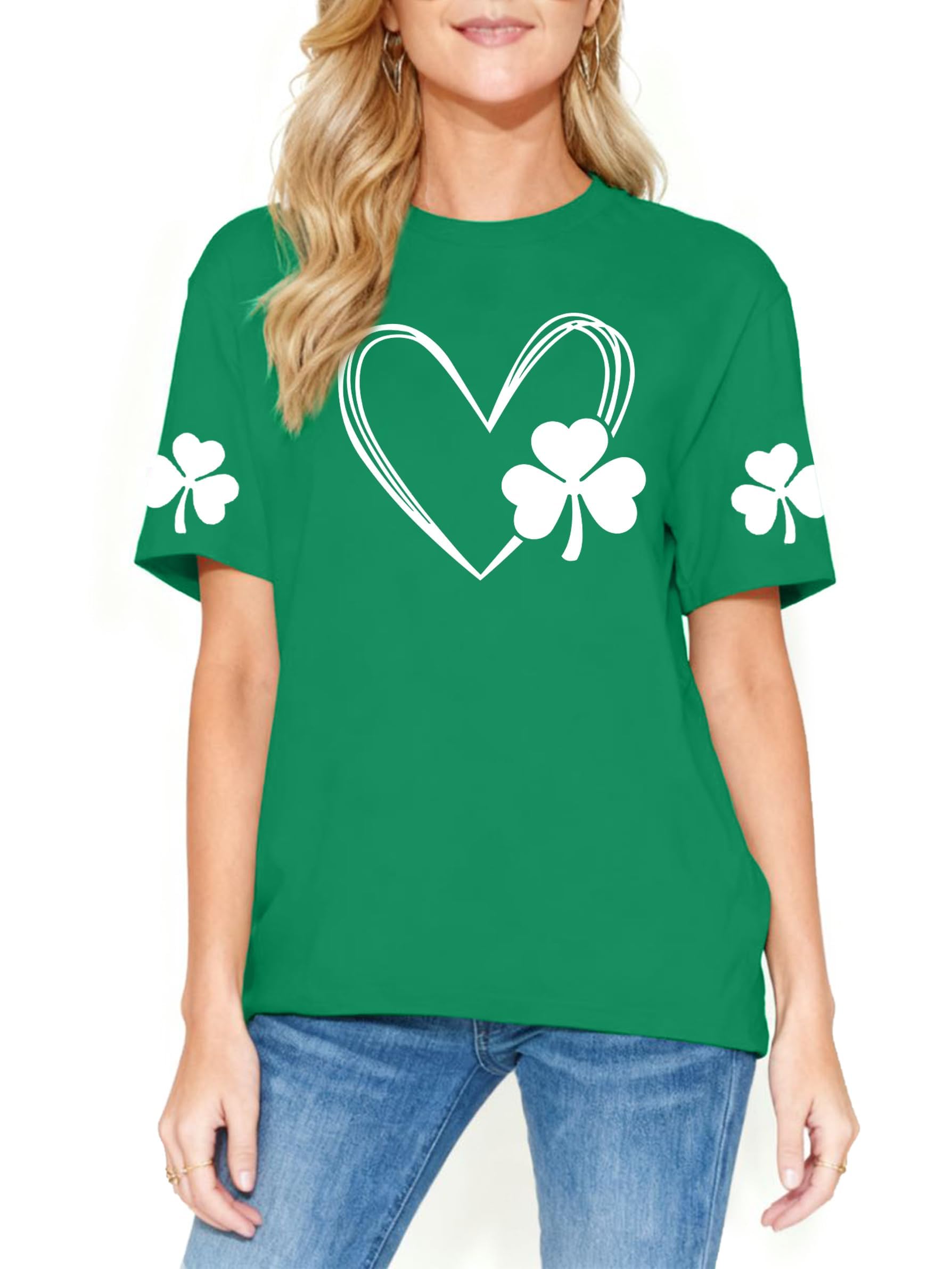 MEESHEEP Womens St Patricks Day Shirt: Lucky Shamrock Heart T Shirts Irish Green Tees — view 2