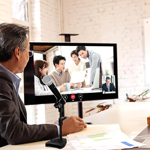 Miniatura 6 de Adjustable Desk Microphone Stand with Base Table Mic Rack for Office Meetings Recording with Shock Mount Holder and Spring Mic Clip Stable Plastic