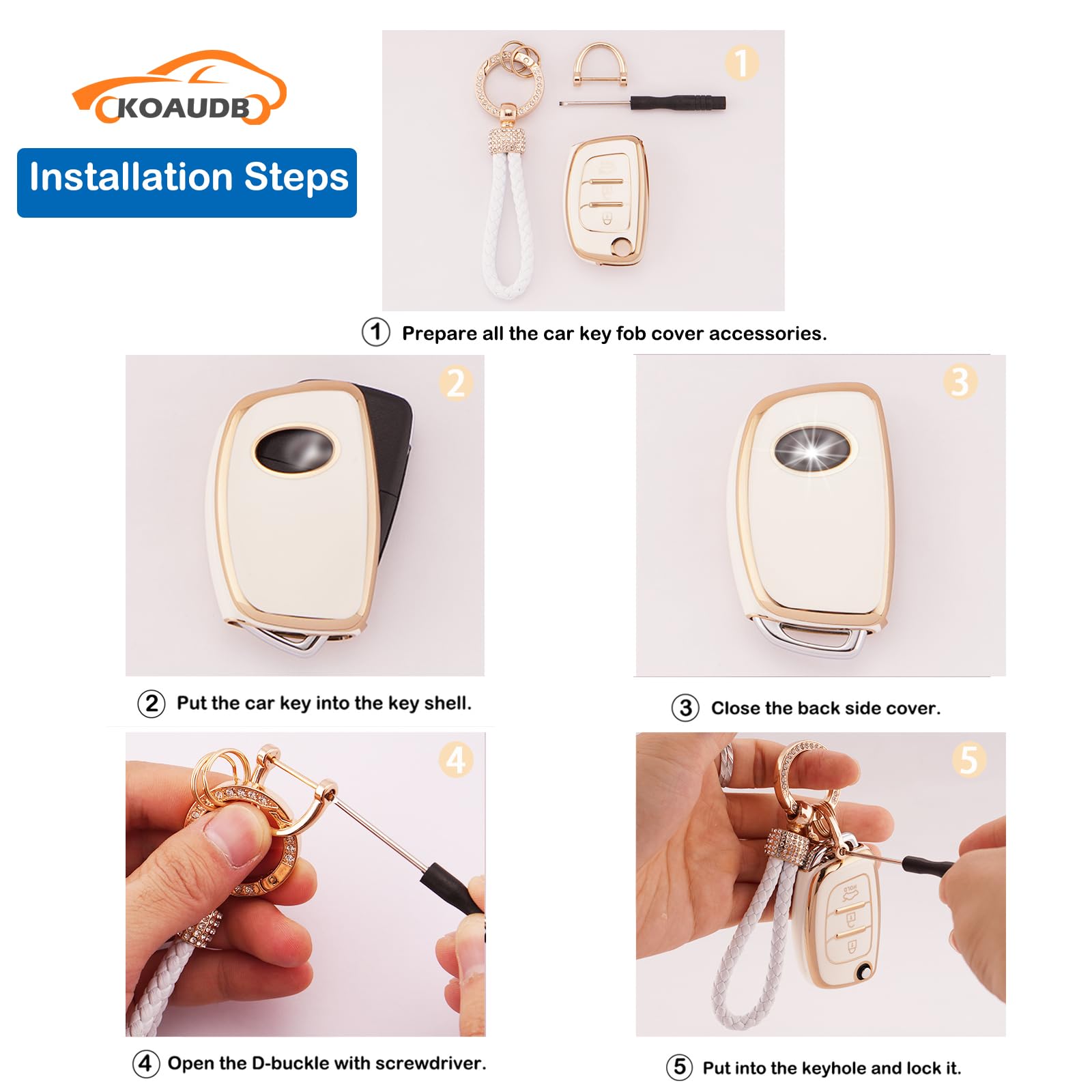 Car Key Cover Cases Keychain Compatible with Hyundai i20 i30 i40 ix20 ix30 ix45 ix55 Tucson Santa Fe Elantra Accent 3 Button Flip Folding Key Fob Case TPU (Hynd-3F) — view 4