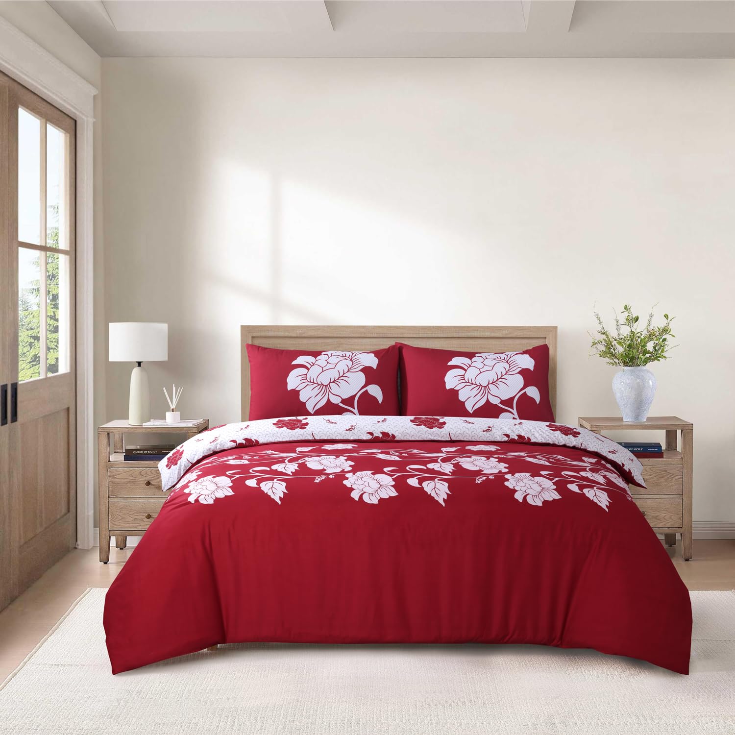 CHARKHAH 4 Piece Reversible Duvet Cover Set, Soft Brushed Microfibre Bedding with Fitted Sheet & 2 Pillowcases, Breathable Anti-Allergy Easy Care – Single, Double, King & Super King