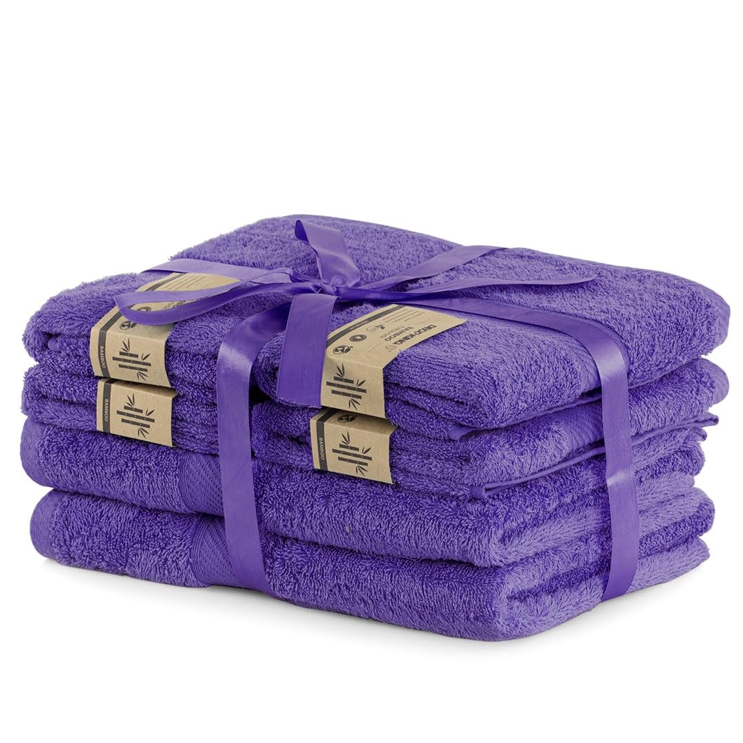 DecoKing Lot de 6 Serviettes Coton Bambou Viscose 4 Serviettes 50x100 cm 2 Serviettes 70x140 cm Violet Prune Absorbant Antibactérien Bamboo Bamby