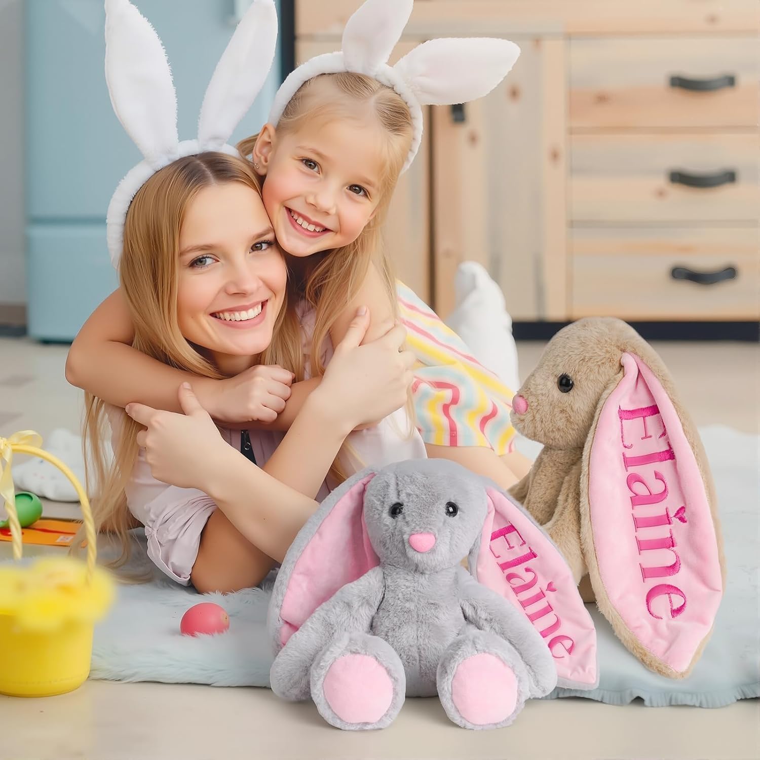 Personalized Bunny Stuffed Animal - Custom Name Embroidered Plush Rabbit, Soft Pink Plush Gift for Baby Girls, Newborn Shower, Birthday Gift for 1-5 Year Old Girl (Pink, 10/13/16 Inch)