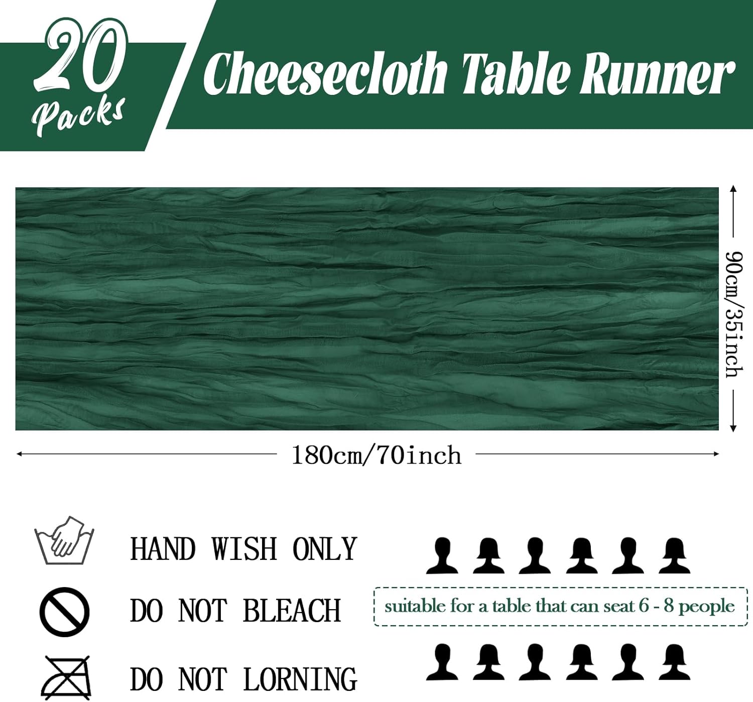 20 Pack Emerald Green Cheesecloth Table Runner Gauze Rustic Sheer 35 x 70 inch Dark Green Cheese Cloth Table Runners for Wedding Party Bridal Shower Decor