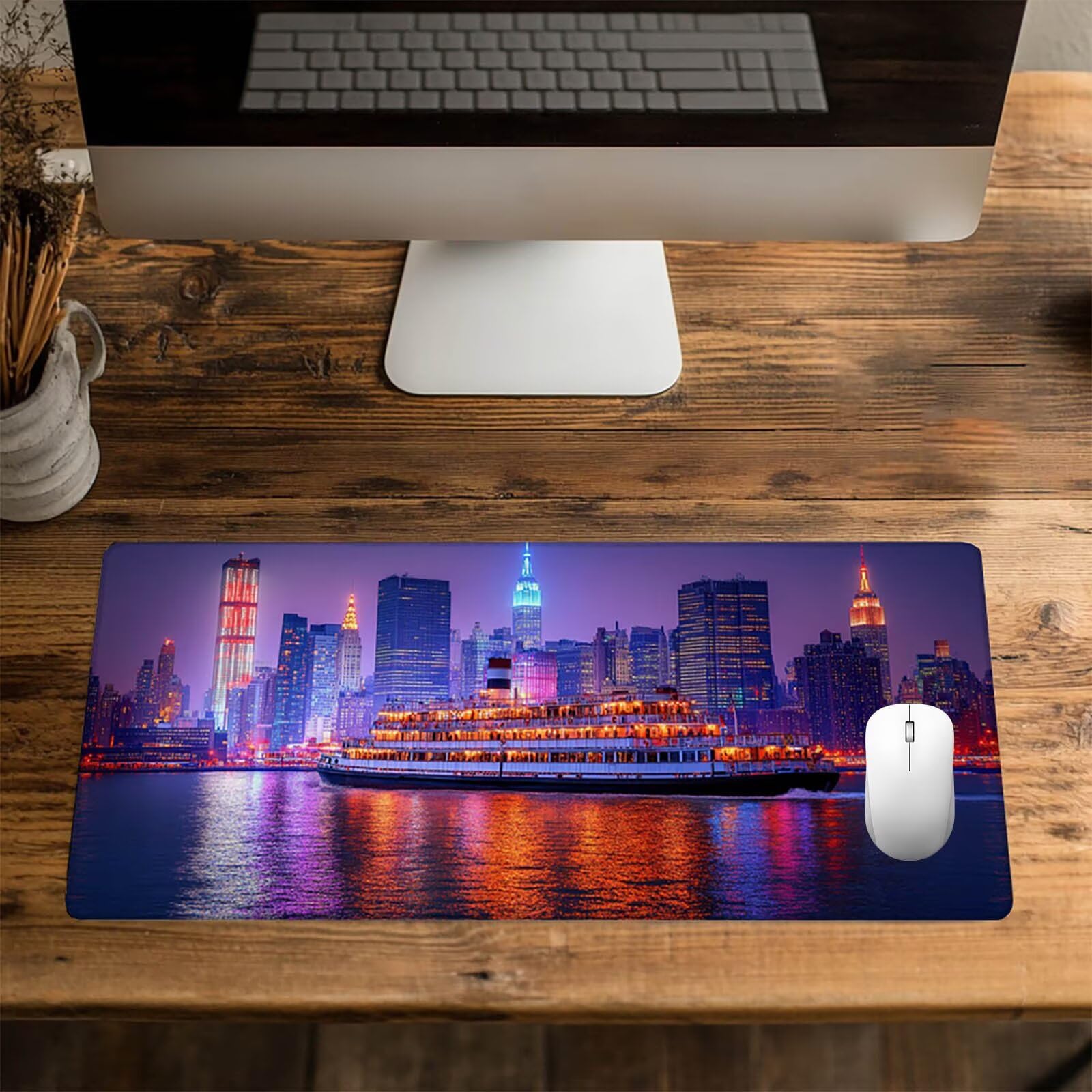Podkładka pod mysz XXL 1000 x 500 x 3 mm, duża mata do biura miejskiego, wodoodporna antypoślizgowa szyta krawędź, podkładka pod mysz nowojorską kompatybilna z bezprzewodową klawiaturą i myszą