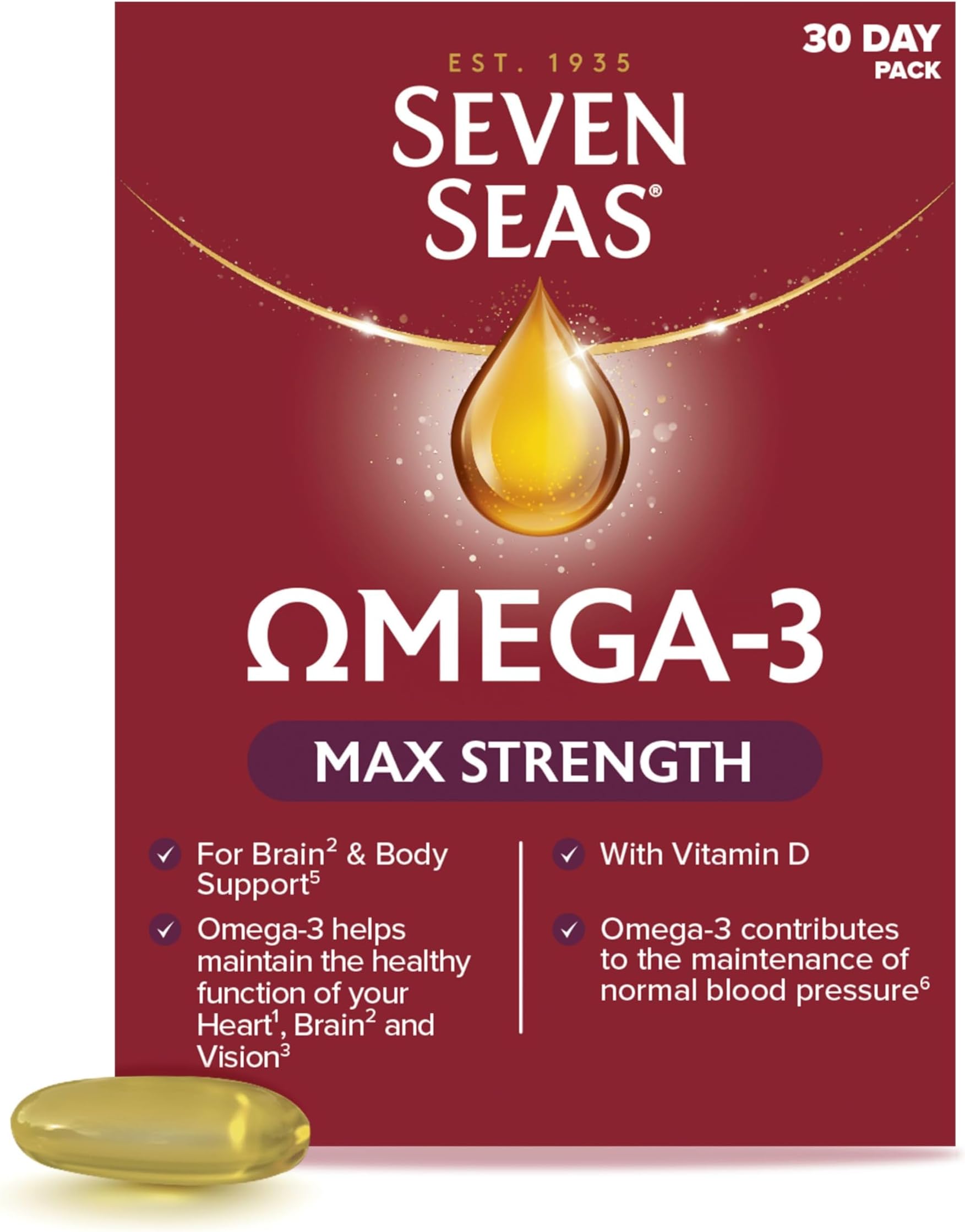 Omega-3 Fish Oil, Max Strength with Vitamin D 30 Capsules