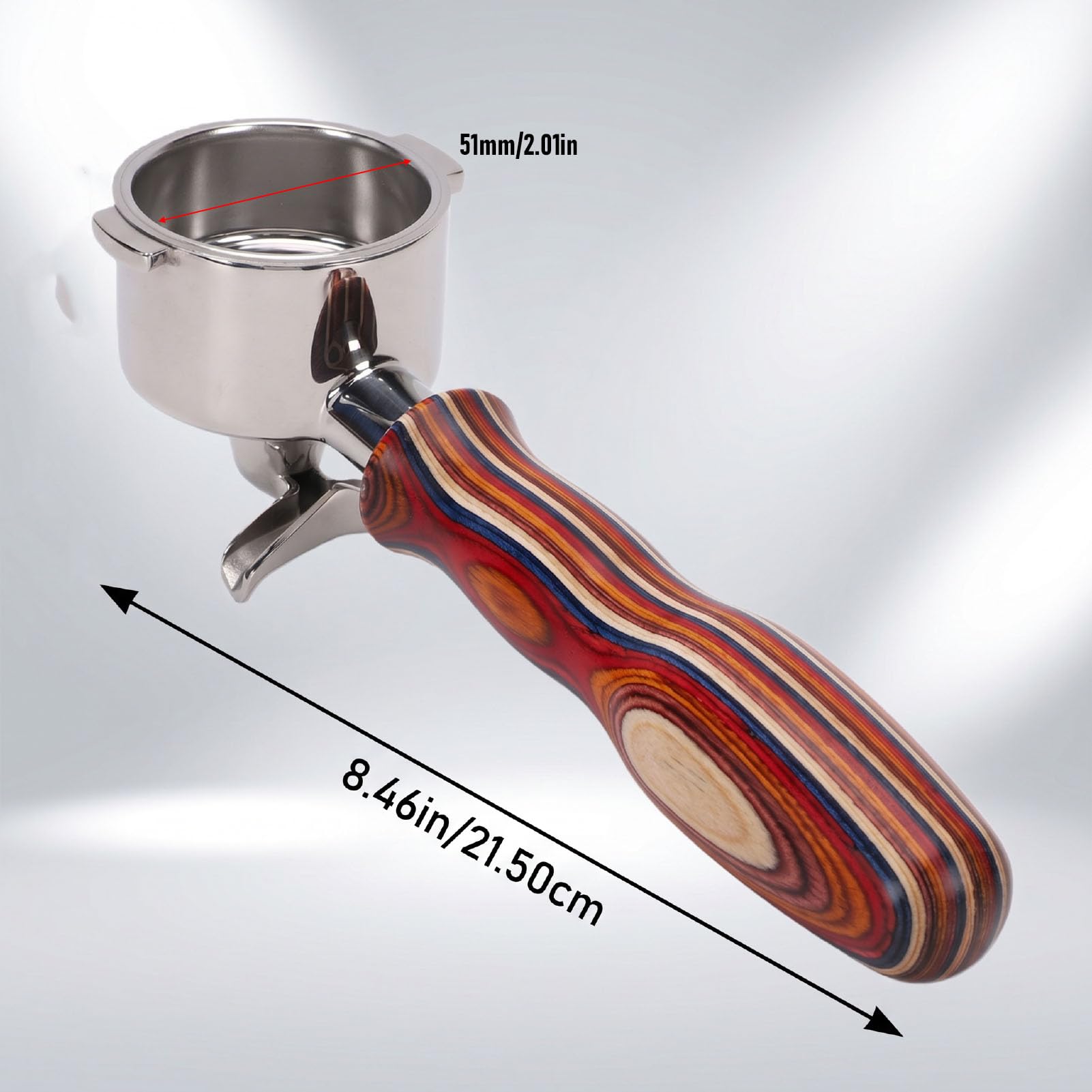 EMUKOEP Portafiltro de café para, Cesta de Filtro de Acero Inoxidable de 51 Mm con de Madera de Abedul (Caño doble con fondo)