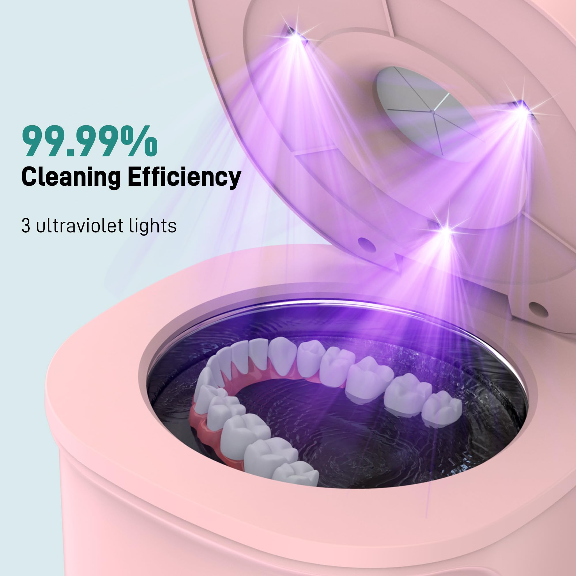 Limpiador ultrasónico de retención, cápsula de limpieza dental con luces U-V, máquina limpiadora de retenedores de 45 kHz para prótesis, cabezales de cepillo de dientes, joyas, alineadores