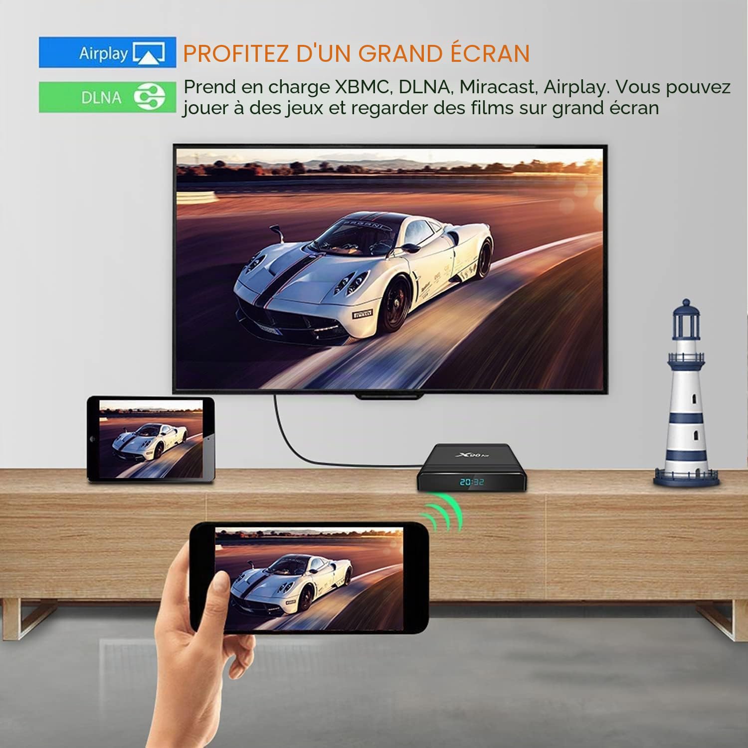 Smart TV Box, X96 Air Android TV Box Android 9.0 Amlogic S905X3 4 Go / 64 Go 2.4G / 5G WiFi Bi-Bande 8K Décodage Vidéo UHD 4K Lecteur Multimédia,2gb+16gb
