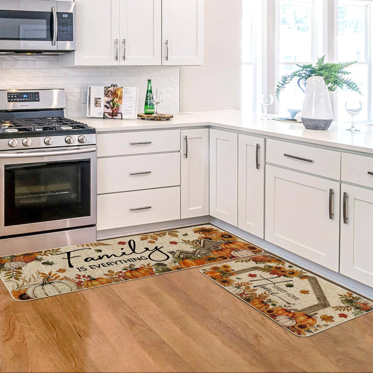 Artoid Mode Set 2 Tappeti Cucina Autunnali Girasoli Zucche 43x73 e 43x118cm