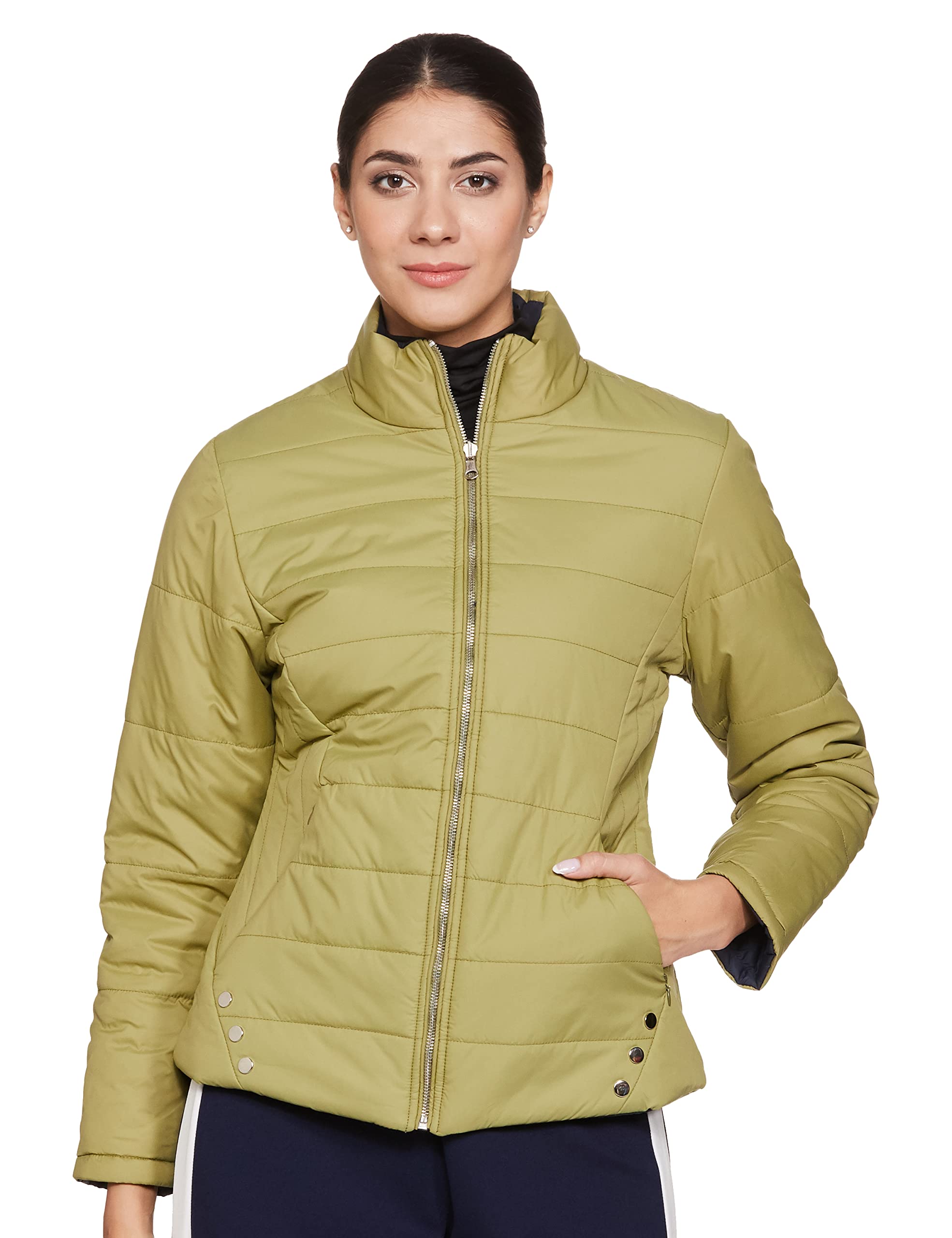 qube by fort collins Nylon Women's Reversible Winter Short Length Jacket In Dual Tone Stylish, Cozy, And Functional-picture-12