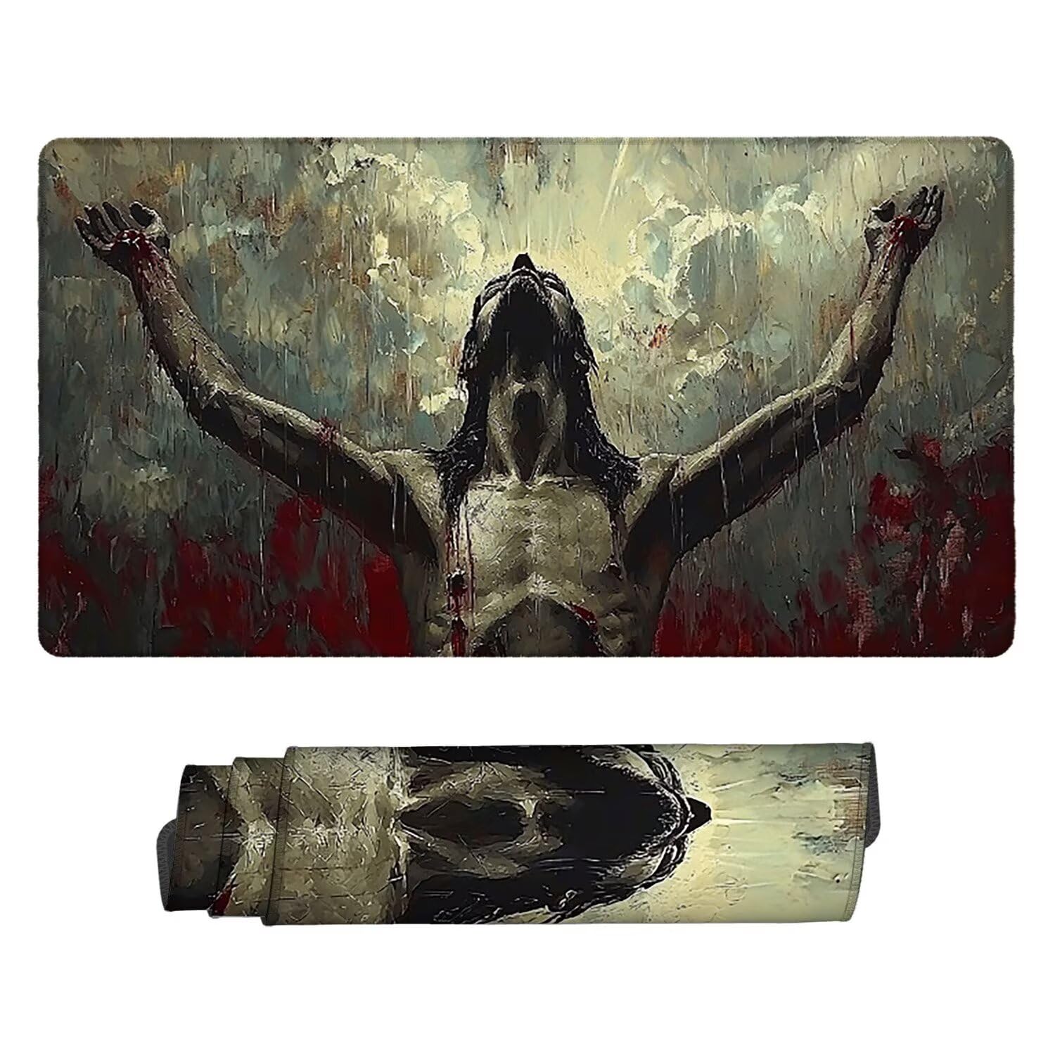 Podkładka pod mysz do gier XXL Mousepad 1000 x 500 mm, duża podkładka pod biurko z antypoślizgową gumową podstawą dla graczy, poprawia precyzję i szybkość (krzyż Jezusa) X-941