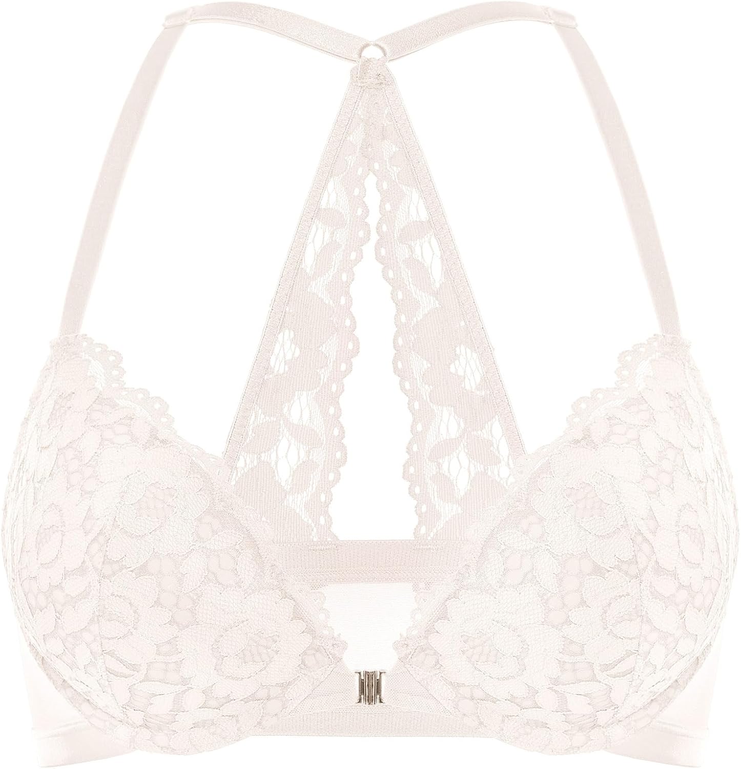 DOBREVA Women's Push Up Bra Racerback Front Closure Bras Lace Padded Underwire Plunge Floral - Image 2