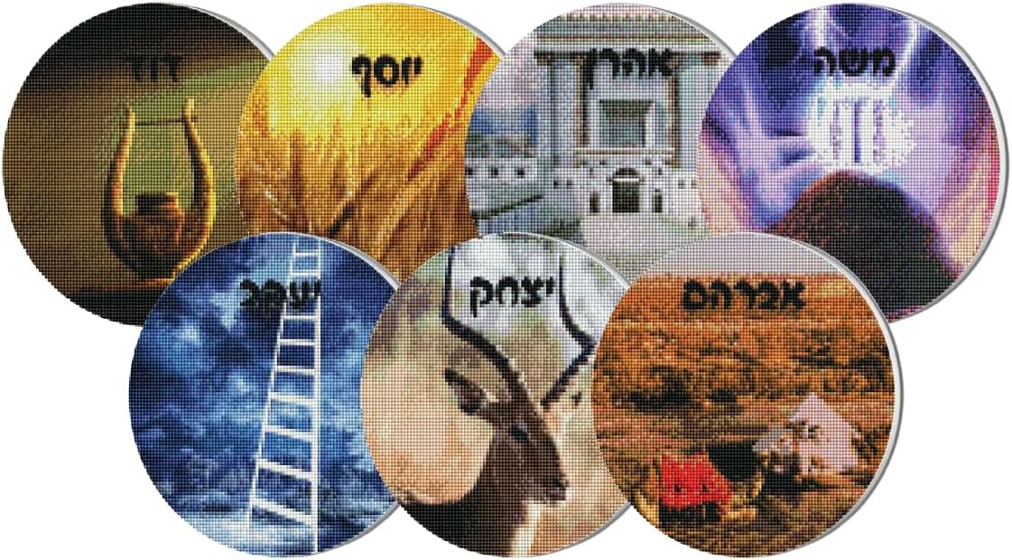 Judaica Unlimited DIY Diamond Art Kit – Set of 7 Ushpizin Canvases (10") with Tools | Jewish Arts & Crafts for Sukkah Decorations