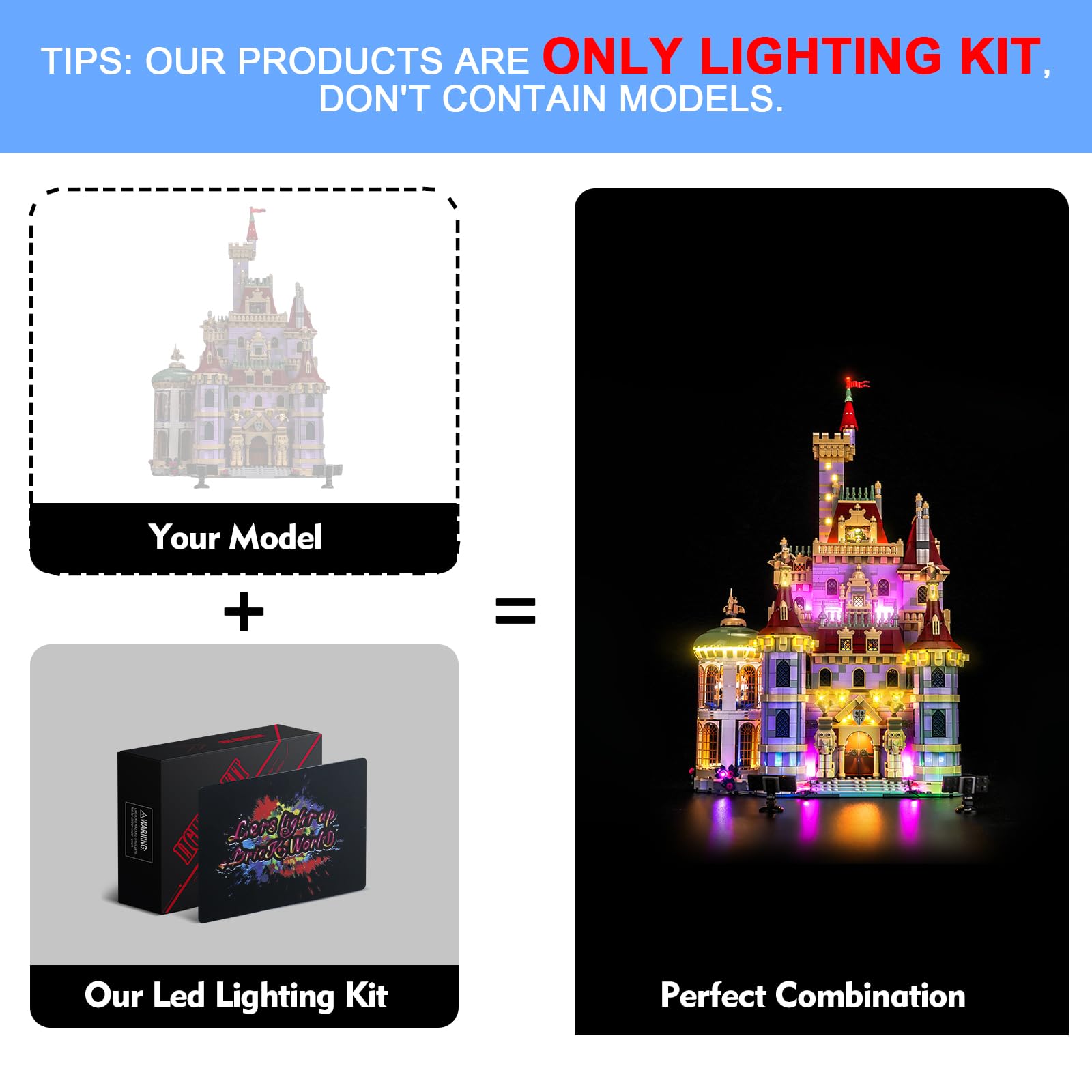 LocoLee Led Light Set Compatible with Lego 43263 Beauty and the Beast Castle Led Decoration Lighting Kit Compatible with Lego 43263 Building Blocks Model,Only Lights Set,No Model - Image 3