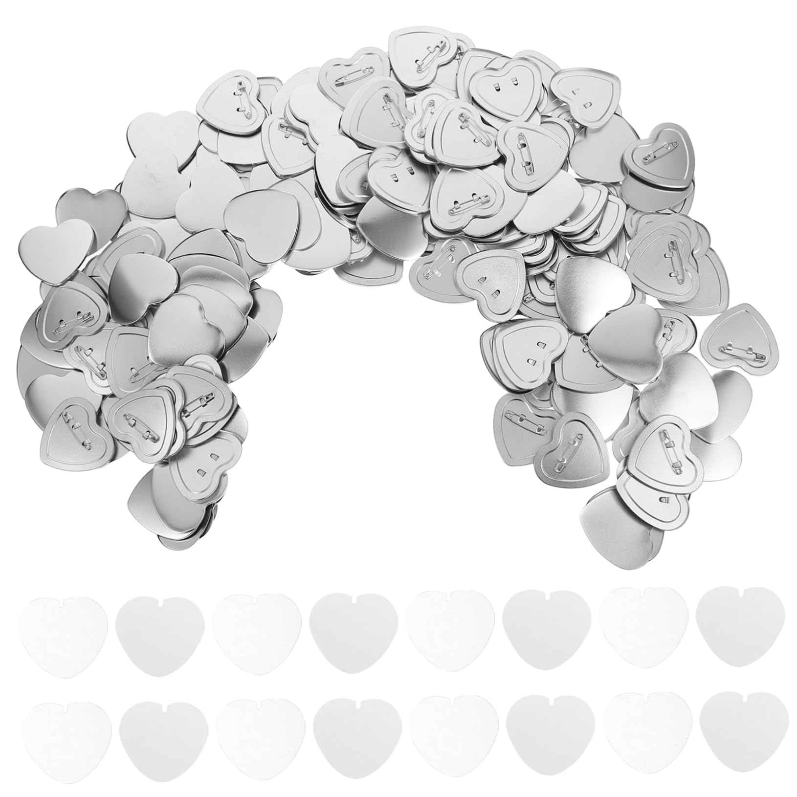 LALAFINA 100 Sets Heart Shape Metal Button Supplies DIY Projects Accessory Blank Button Pins Backs and Films