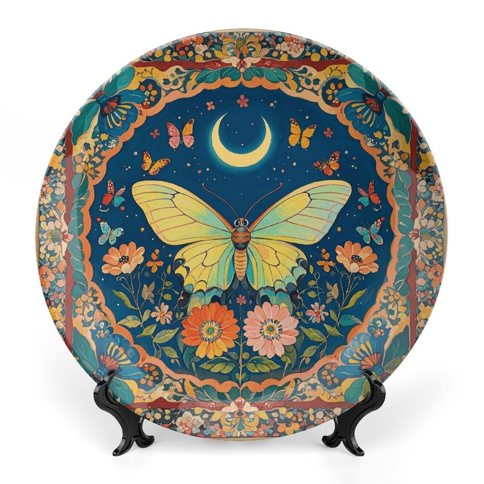 Assiette en porcelaine anglaise 20cm motif papillon de luxe