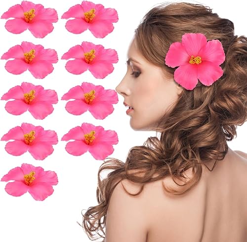 KESYOO Flores de hibisco hawaiano, flores artificiales hawaianas Luau de mesa, decoración tropical hawaiana, suministros de decoración de fiesta,