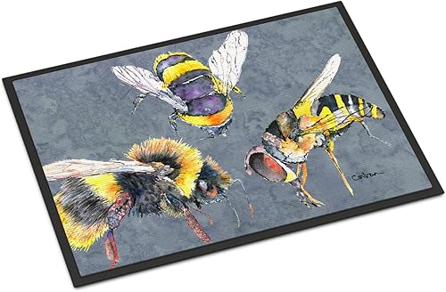 Caroline's Treasures 8879JMAT Bee Times Three - Tapete para puerta delantera, 24 x 36 pulgadas, para interiores y exteriores, para entrada,