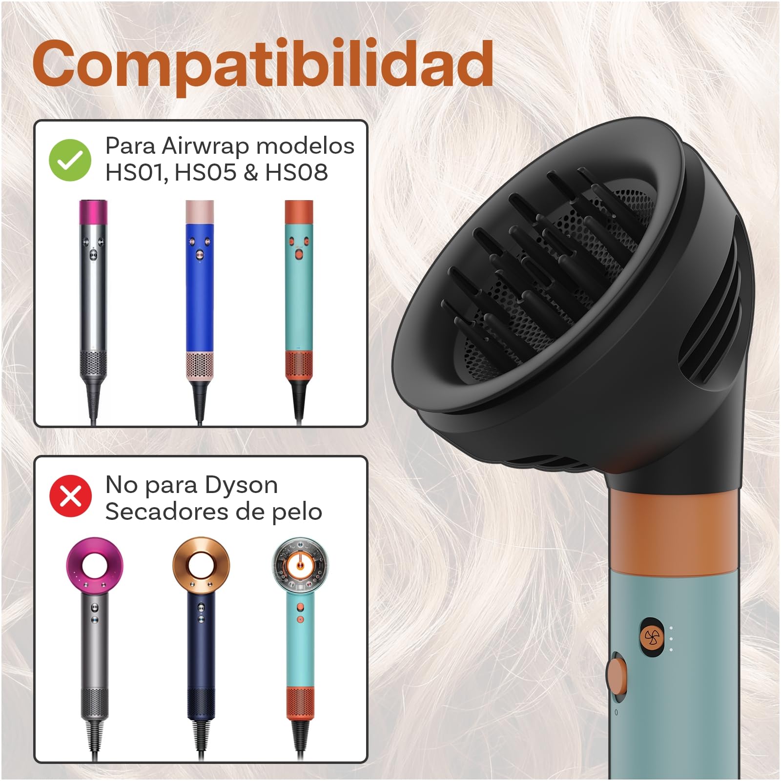 MMOBIEL Difusor de Ondas y Rizos Compatible con Dyson Airwrap HS01 HS05 HS08 Gris