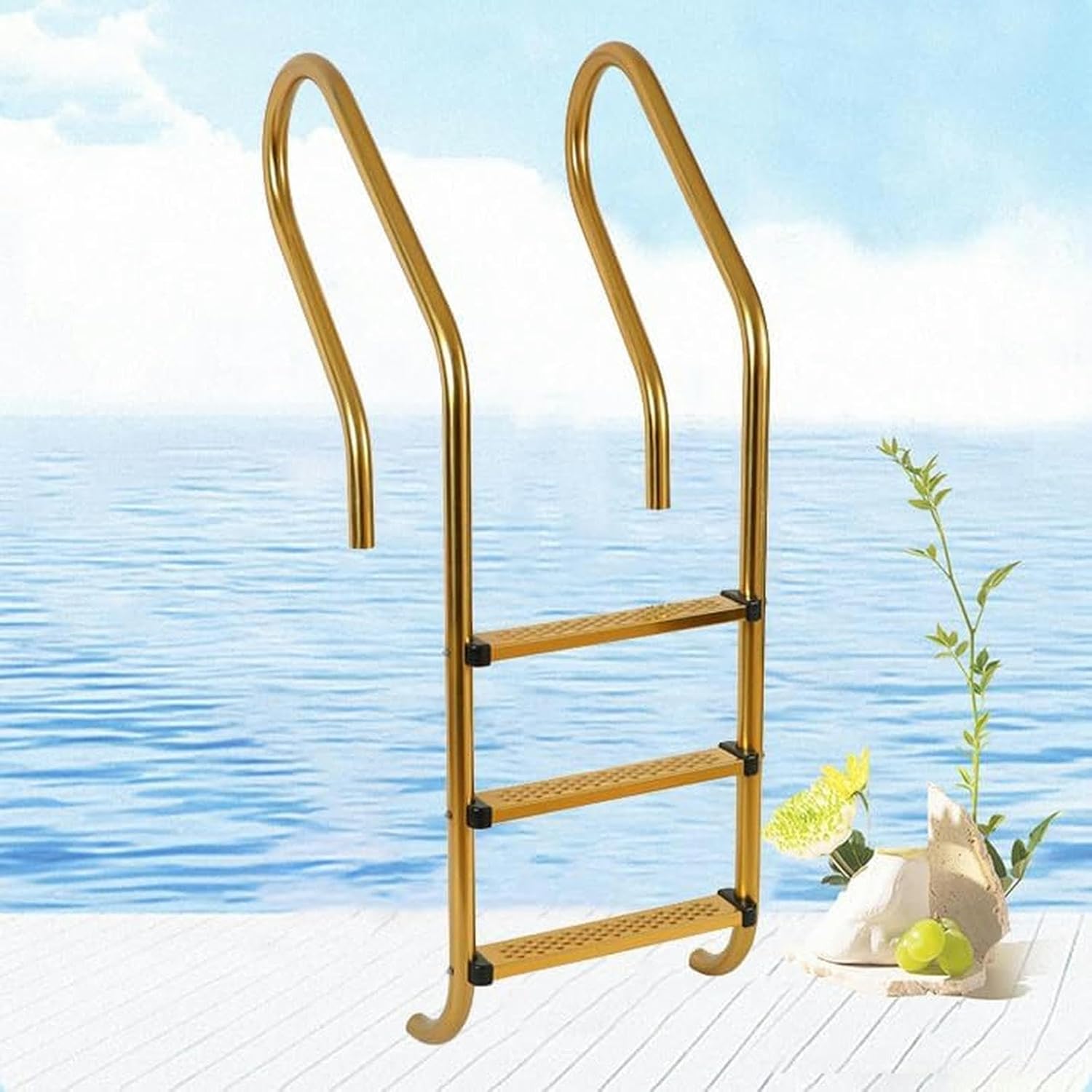 Pool Ladder for Ground Pools, Pool Steps W/Handrails, Stainless Steel Pool Handrails, Entry Exit Devices for Ground Pools (2/3/4 Steps)