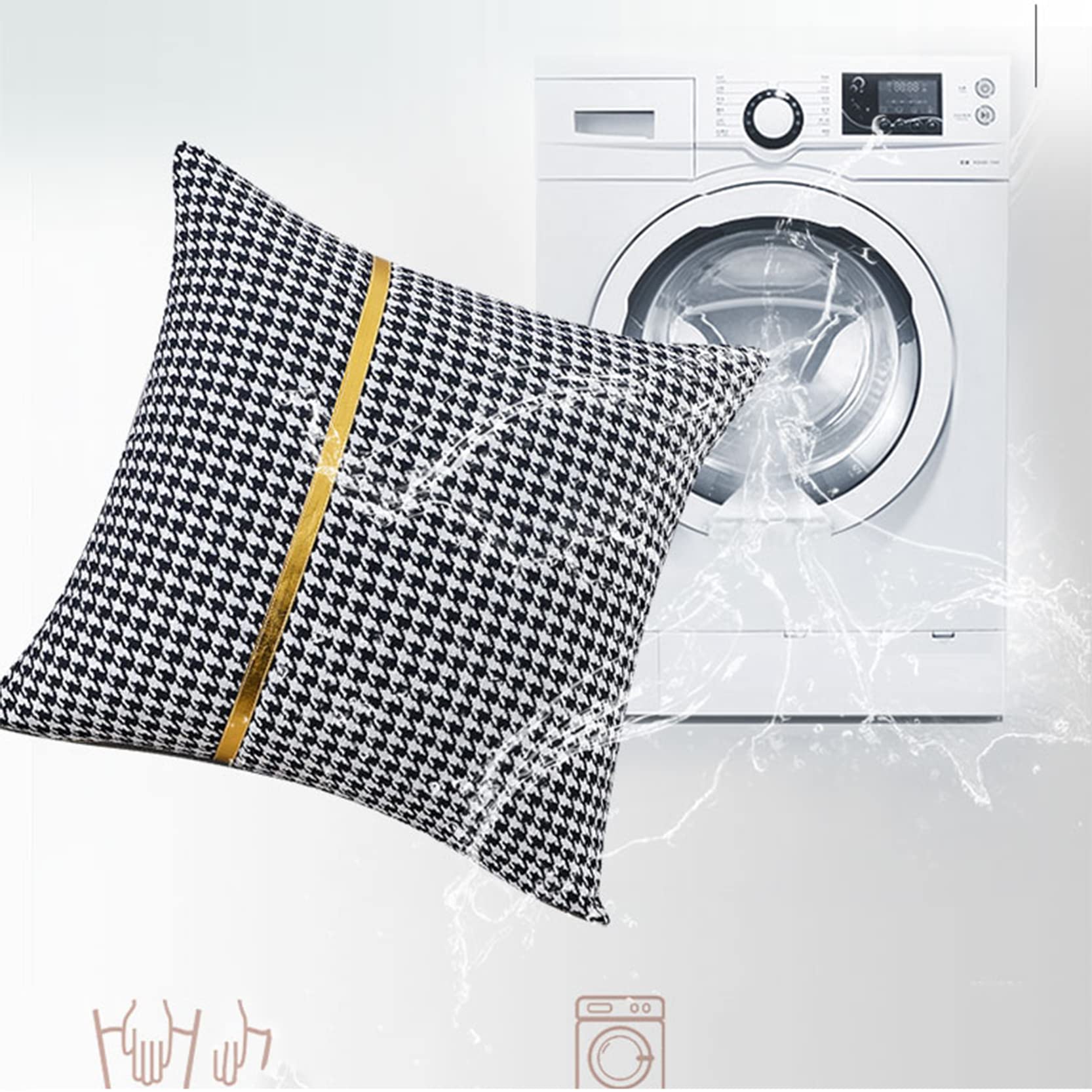 Copricuscini a righe in pelle dorata a quadri pied de poule, confezione da 2, 45x45-60x60 cm, ciniglia multicolore(Grey,50x50cm)
