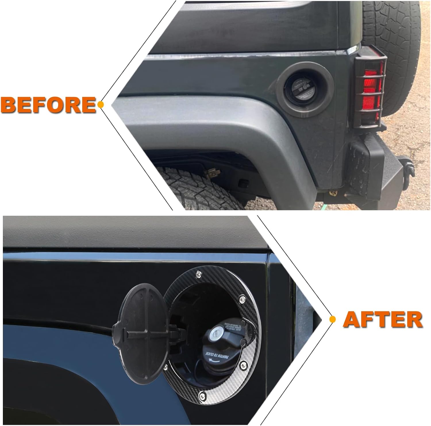 Carbon Fiber Gas Cap Cover Fuel Filler Door Cover Compatible with 2007-2017 Wrangler JK JKU 2/4-DOOR(NOT FOR 2018+ JL MODELS)