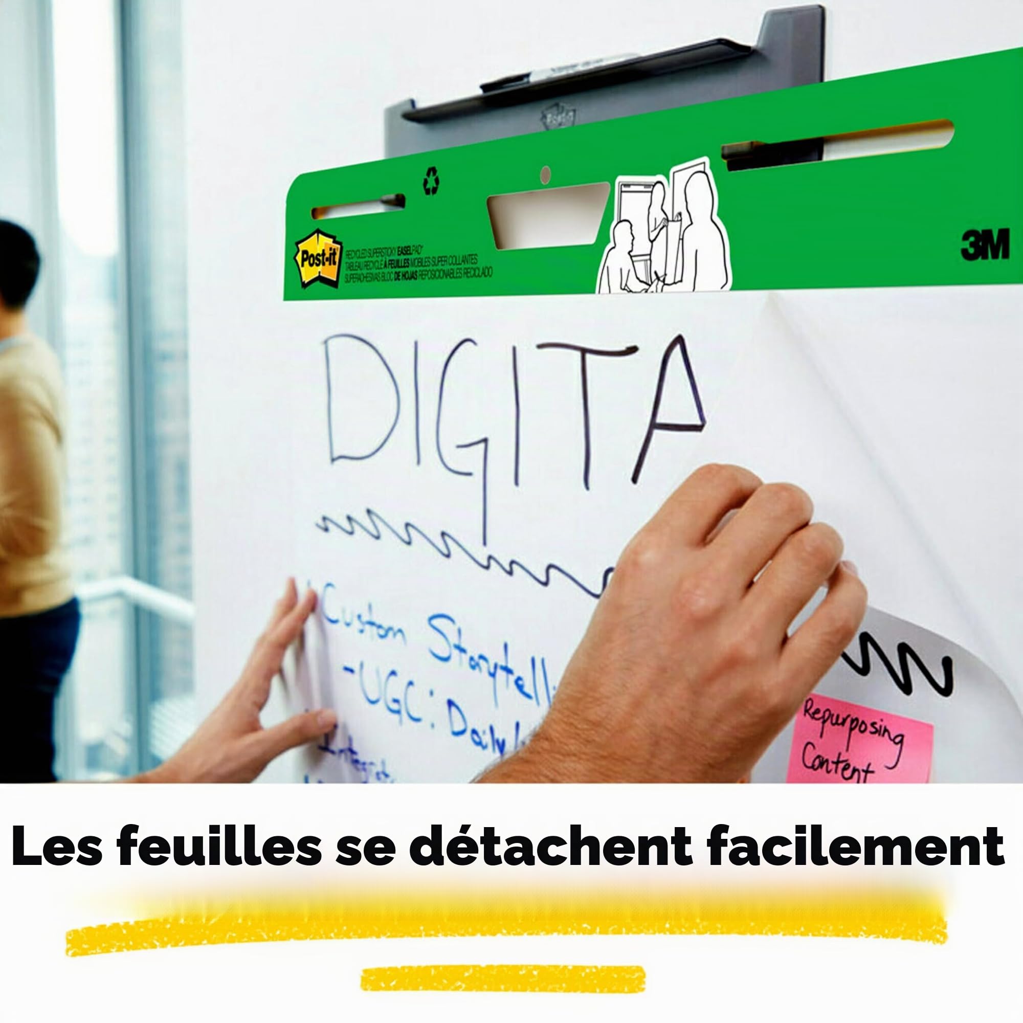 Post-it Super Sticky Meeting Charts, Recyclé, 2 Blocs, 30 Feuilles par Bloc, 63;5 cm x 76;2 cm, Couleur Blanche - Paperboard Adhésif Repositionnable pour Réunions et Sessions de Brainstorming