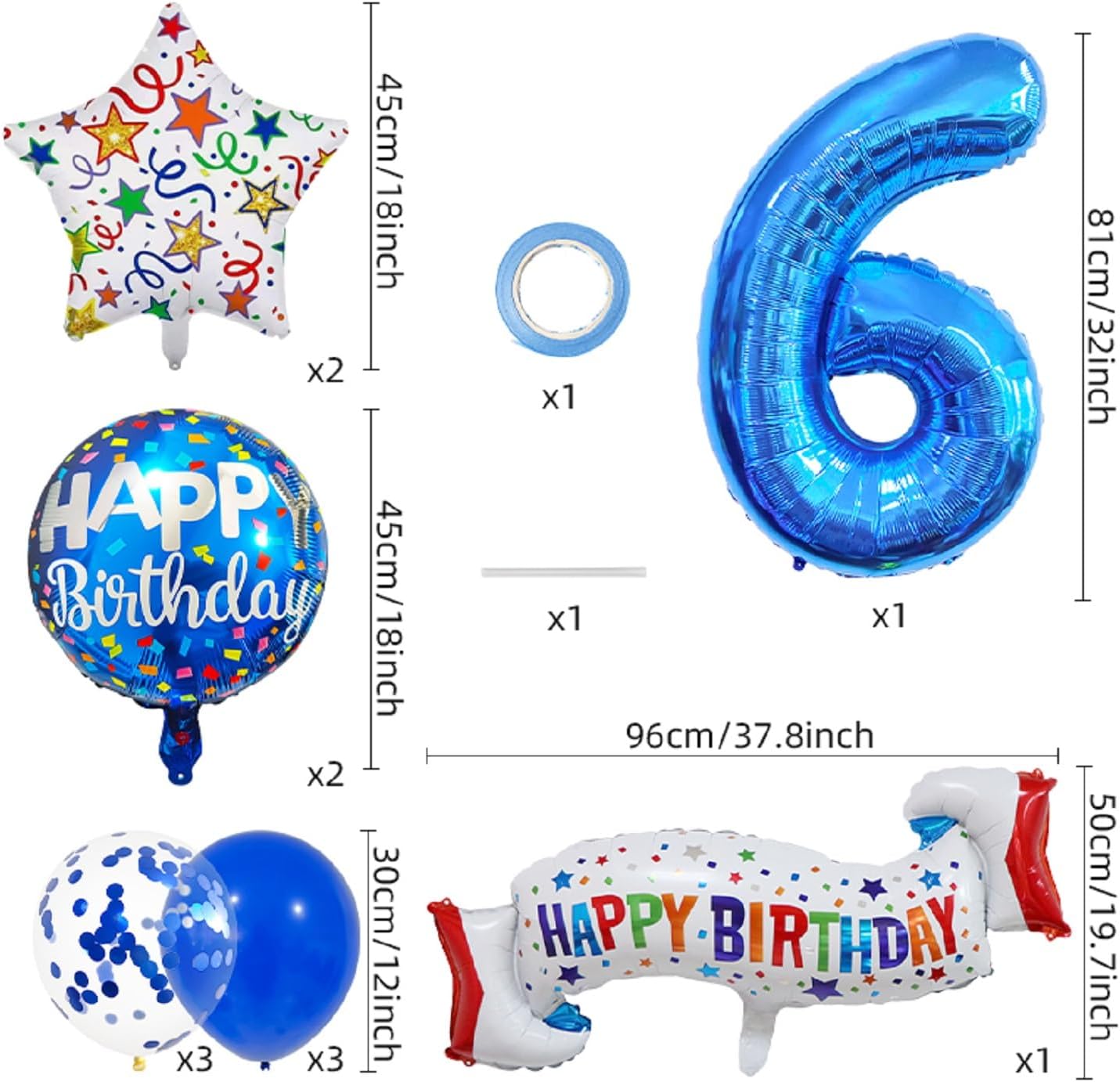 Happy 6th Birthday Balloon Colorful Banner Balloons Set 6th Year Old Birthday Blue Theme 6 Balloon Number 6 Foil Mylar Balloons Kids 6 Party Balloons Confetti Latex Mylar Balloons Party Supplies image 3