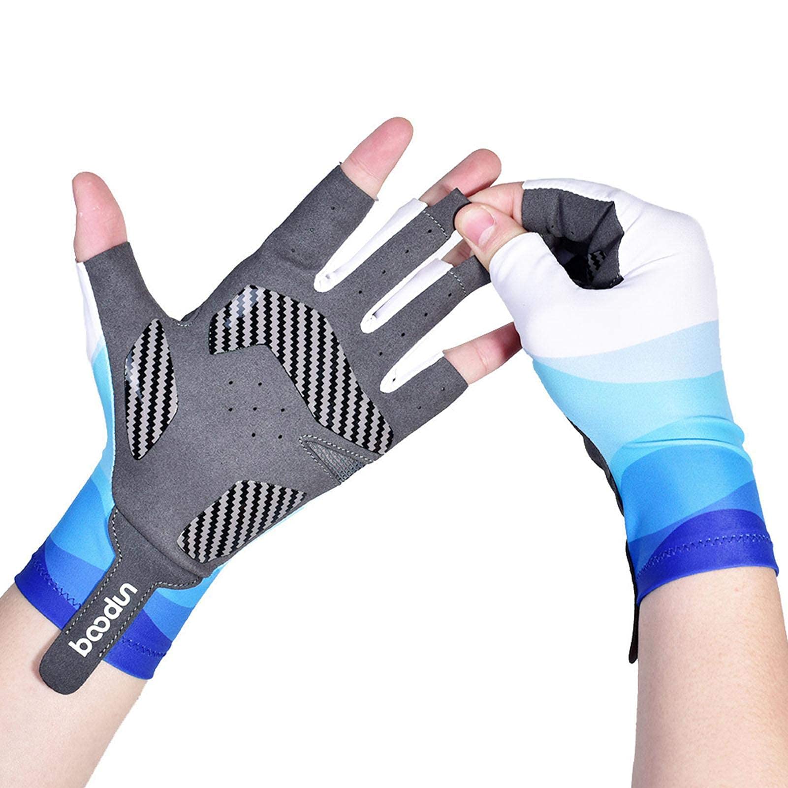 1Pair Fishing Gloves,UV Protection&Non-Slip&Quick-Drying Fingerless Gloves for Men Women Fishing, Kayaking, Hiking, Driving, Canoeing, Rowing-Ocean Blue/XL