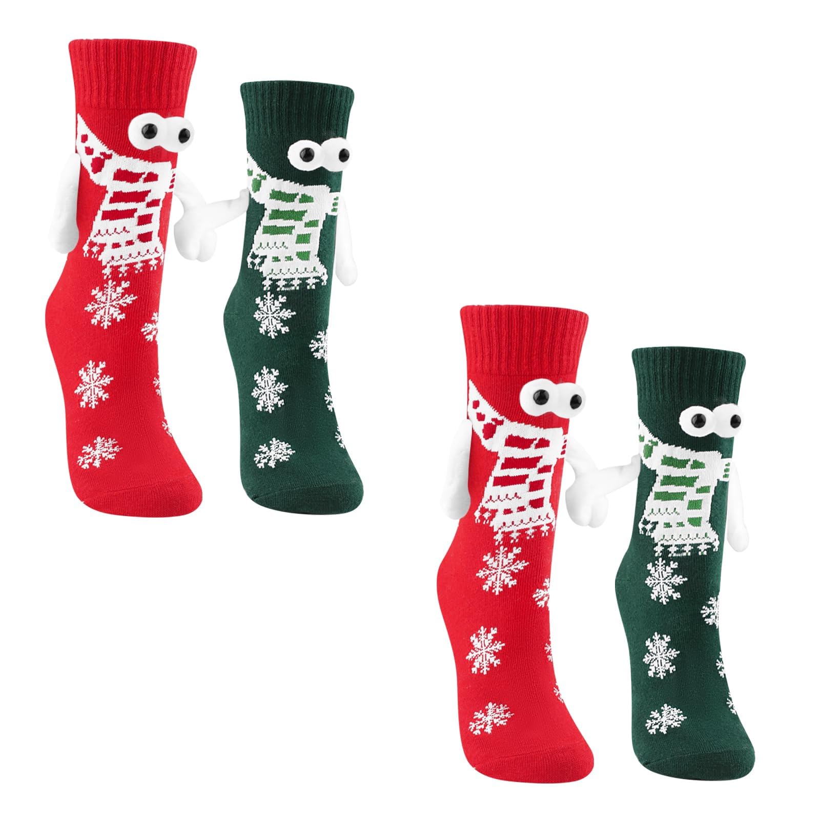 Holding Hands Socks, 2 Pairs Funky Socks for Couples and Friends, Quirky Cartoon Design with Eye Embroidery, Red and Green Color Options, Unique Gift for Themed Parties and Casual Outings-image-35