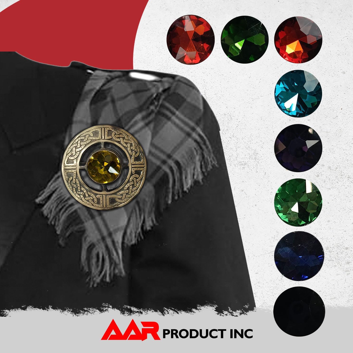 AAR Men's Kilt Brooch Pin Stones Scottish Fly Plaid Celtic Antique Plated Norse Vintage Jewelry - Image 4