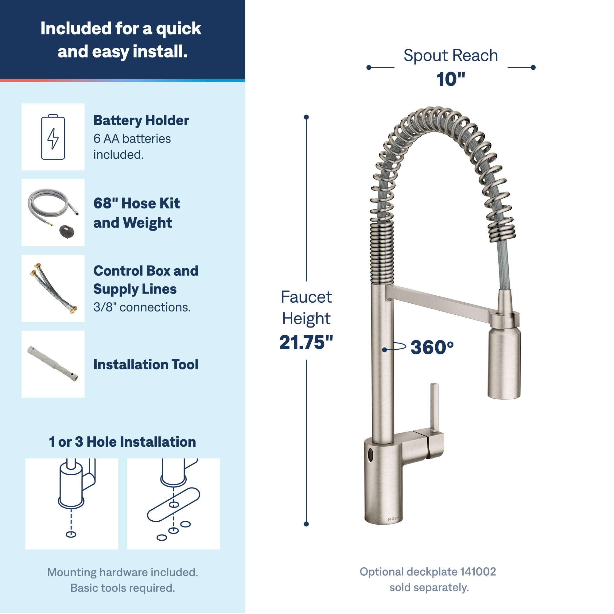Moen 5923EWSRS Alinear el sensor de onda Motionsense Touchless de una sola manija del grifo de la cocina del alto arco de la extracción, punto resiste inoxidable