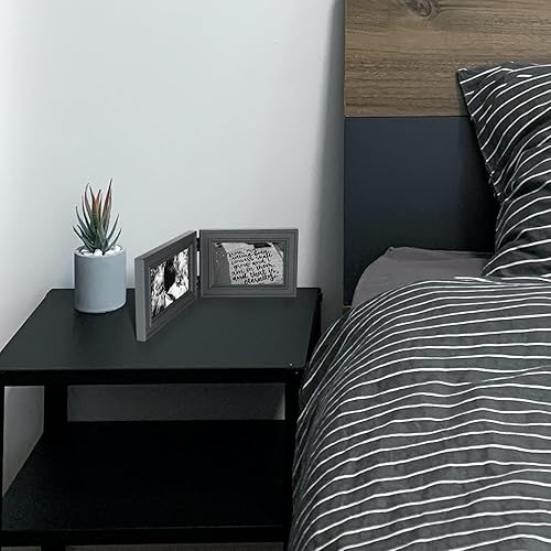 Miniatura 6 de Marco de fotos plegable de madera con bisagras horizontales de 5 x 7 pulgadas con frente de cristal real en gris para mesa, pantalla de 4 x 6 con