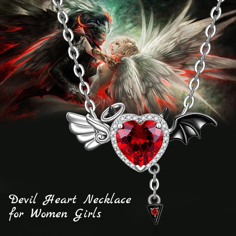 Half Angel Half Devil Necklace Angel and Devil Symbol of Love Necklace Pendant Wings Demon Sterling Silver Halloween Bat Jewelry - Image 4