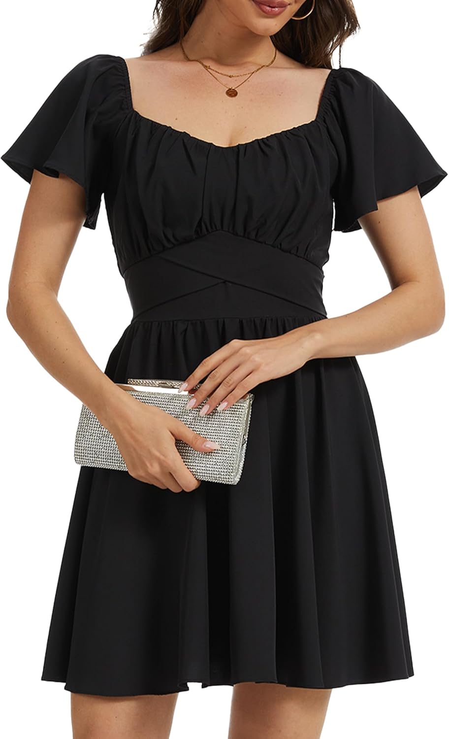 Women's Square Neck Wrap Dress - Ruffle Puff Sleeve Tie Back Mini Dress for Party Casual Cottagecore Style - Image 5