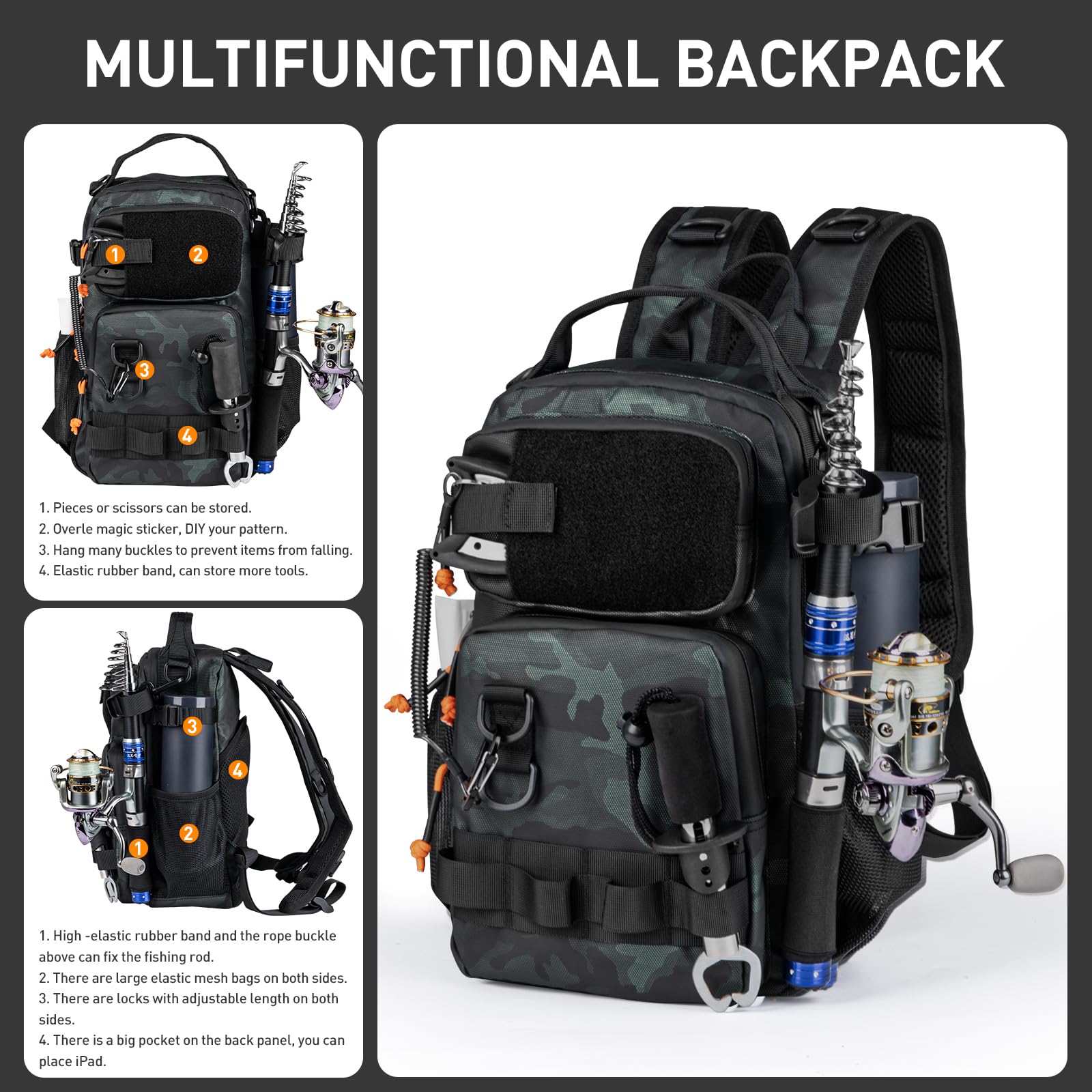 THKFISH 462-teiliges Angelwerkzeug-Set, Rucksack und Angelkasten mit Angelgerät, inklusive Köder, Haken, Senkblei, Zubehör-Set, Zange, Fischlippengreifer, Angelausrüstung und Angelgeschenk für Männer