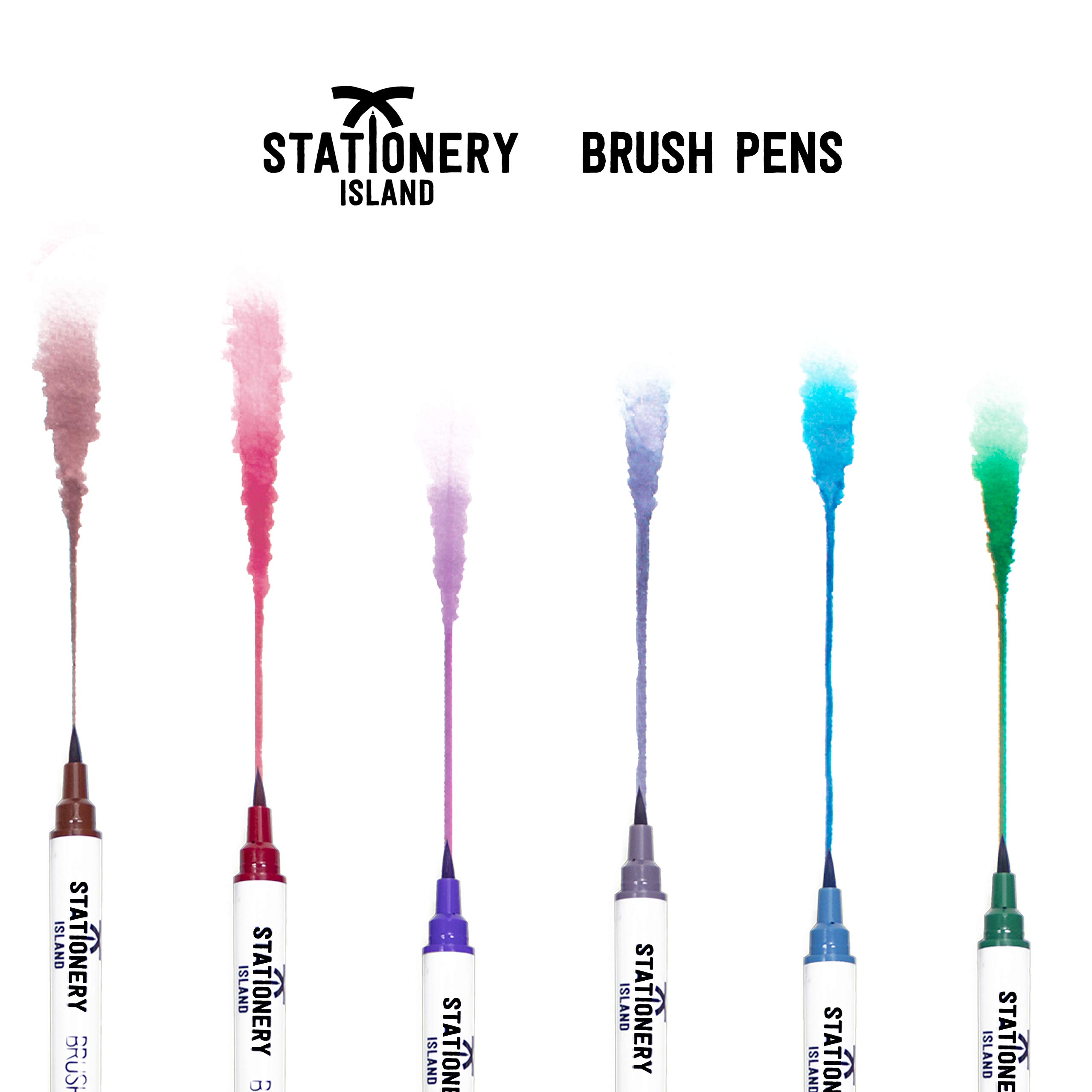 Stationery Island Winter Colours Brush Pens Set of 6 Refillable Blendable Watercolour